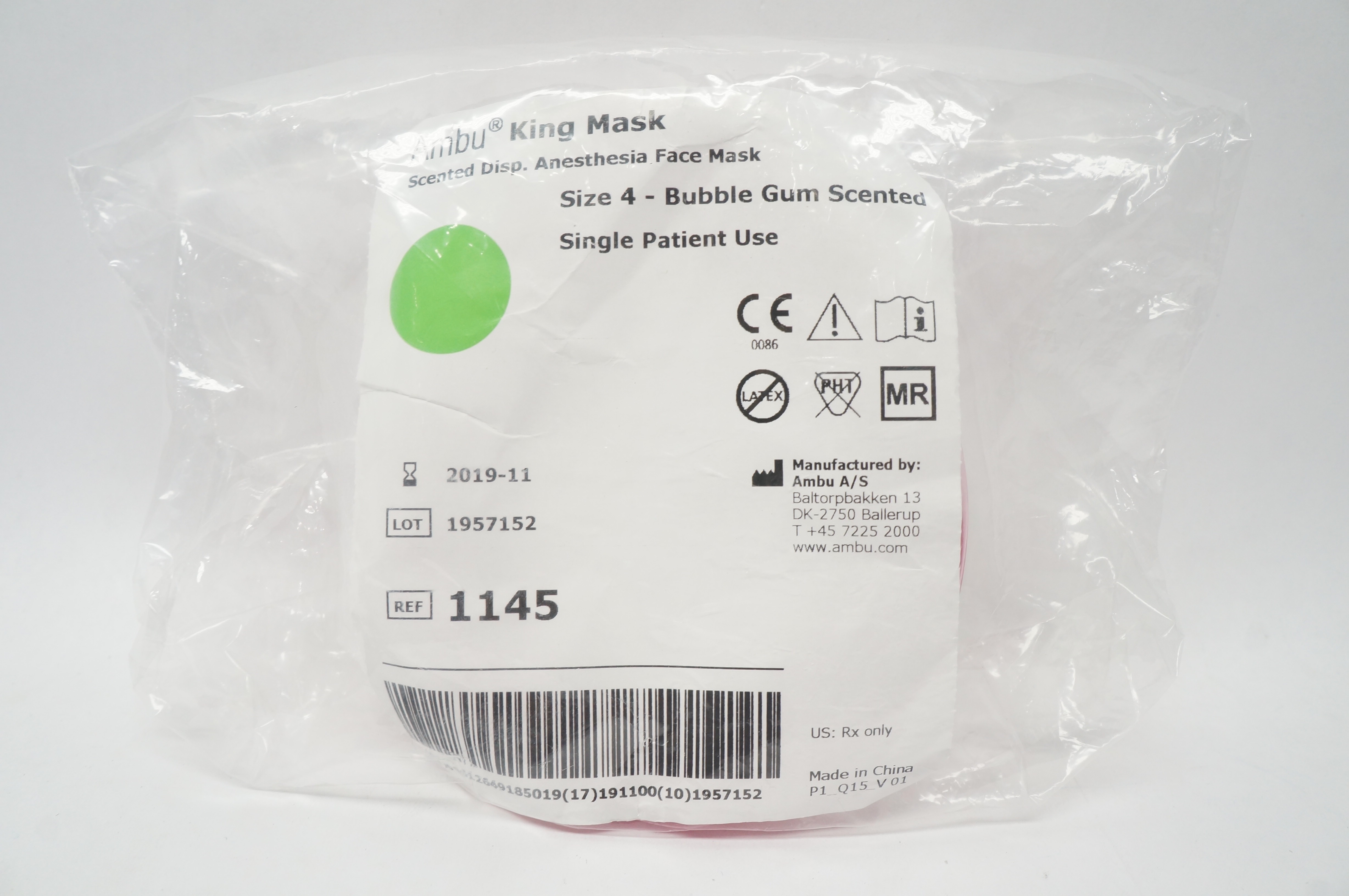 Ambu 1145 King Mask Anesthesia Face Mask Bubble Gum Scented, Size 4 (x)