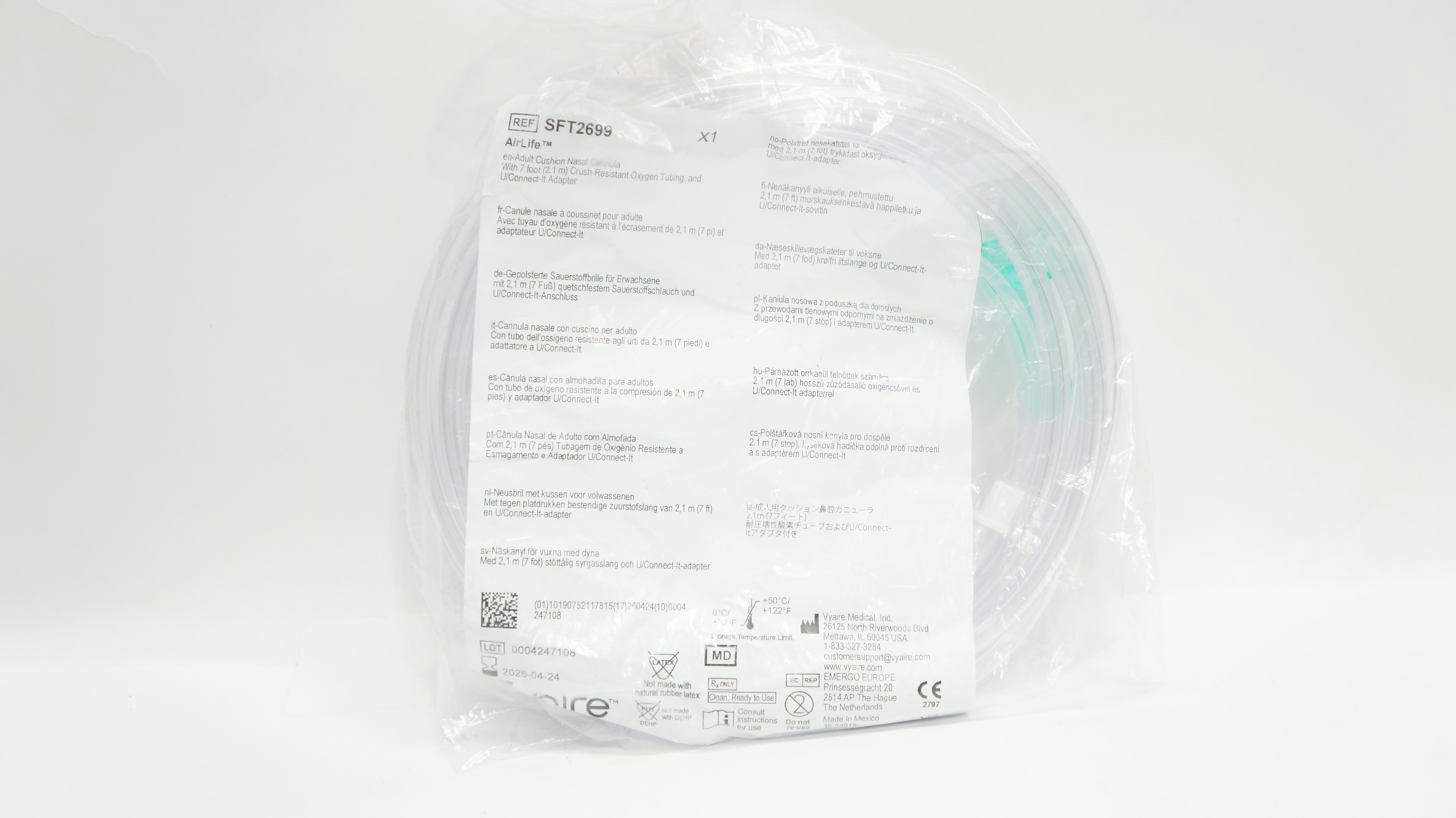 Vyaire SFT2699 AirLife Adult Cushion Nasal Cannula With 7 ft. Tubing & Adapter