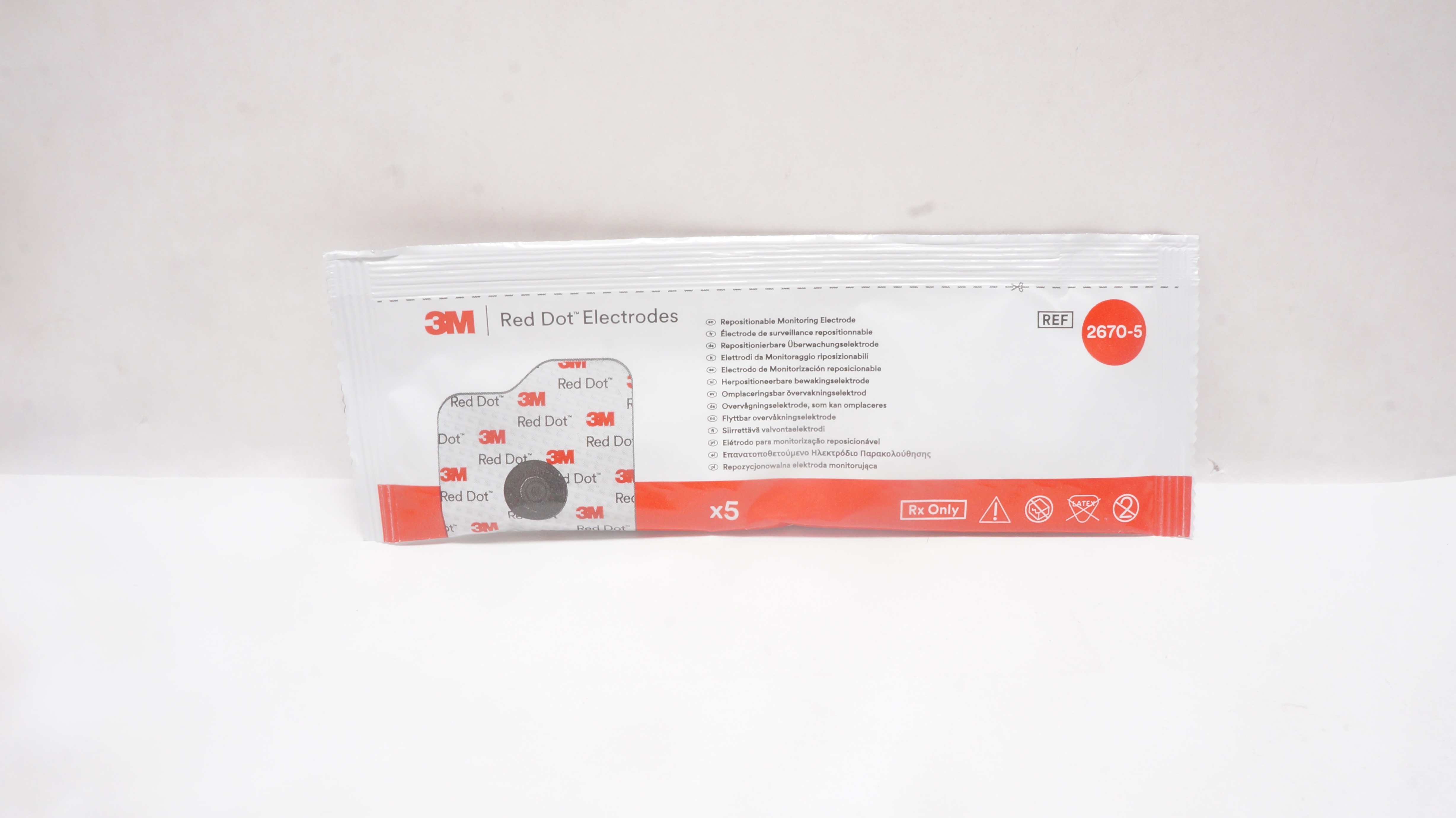 3M 2670-5 Red Dot Electrodes Repositionable Monitoring Electrode - Pack of 5