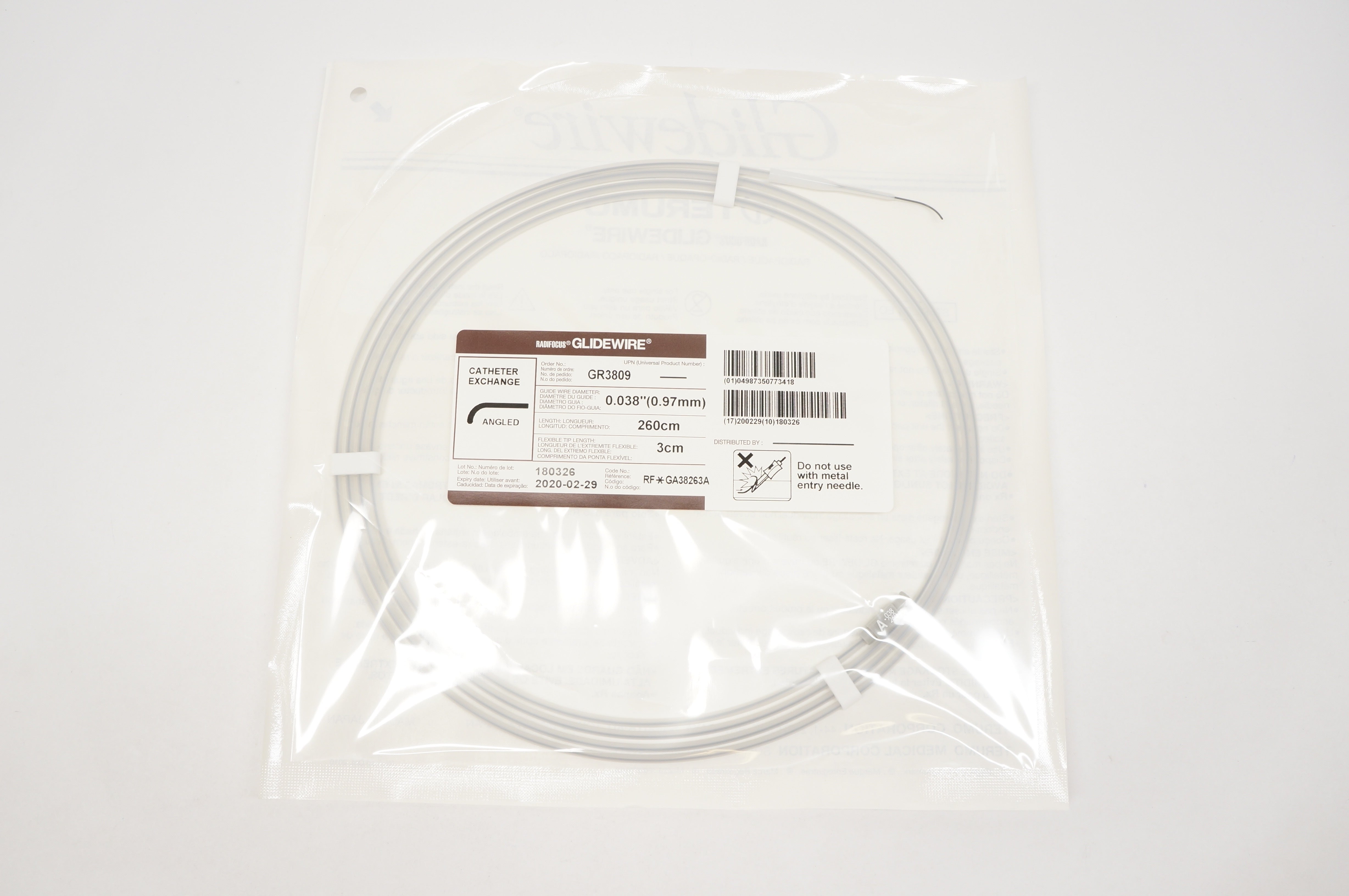 Terumo GR3809 Radifocus Glidewire Cath. Exchange 0.038inch x 3cm x 260cm (x)