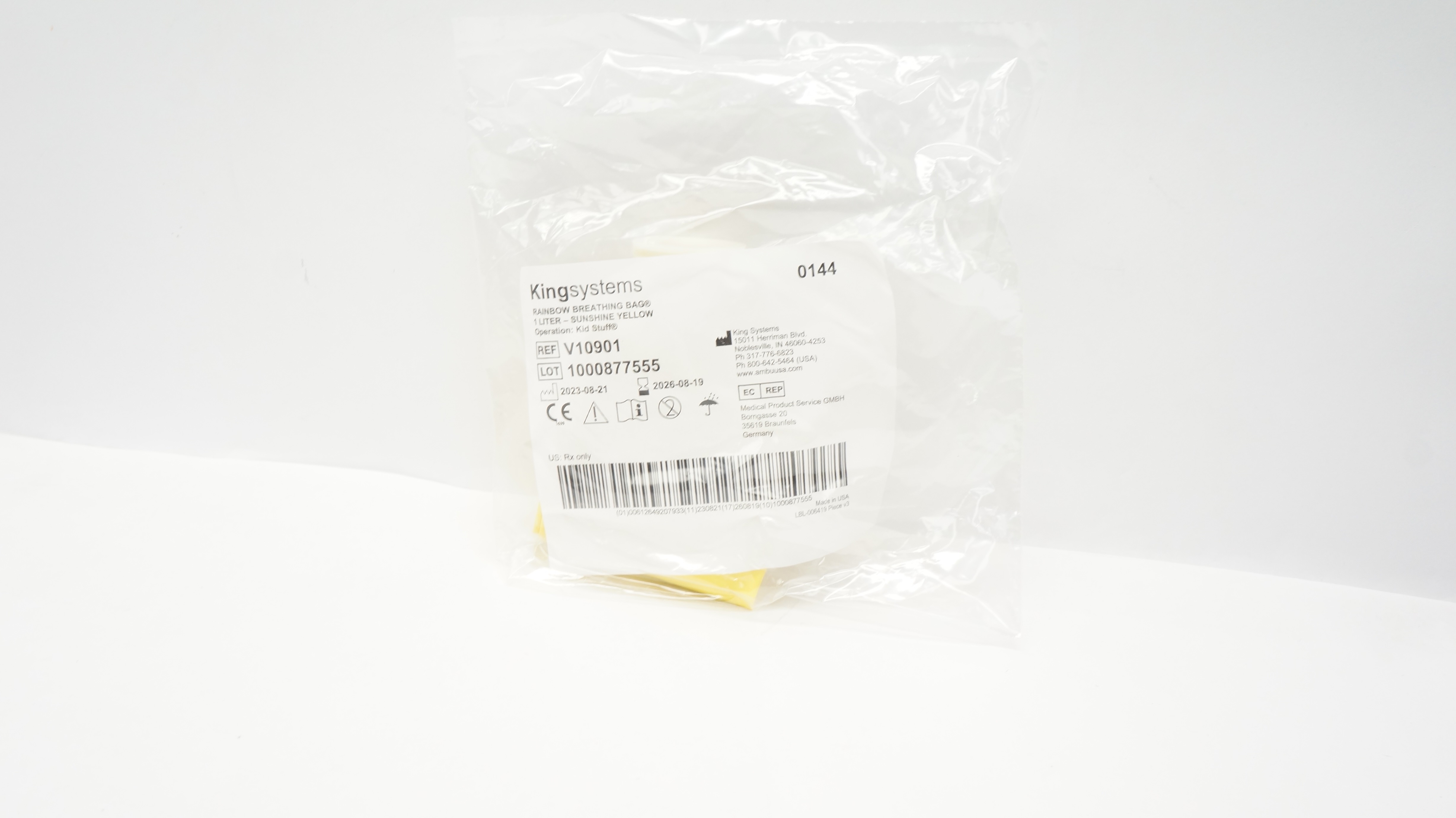 KingSystems V10901 Rainbow Breathing Bag, Sunshine Yellow, 1Liter