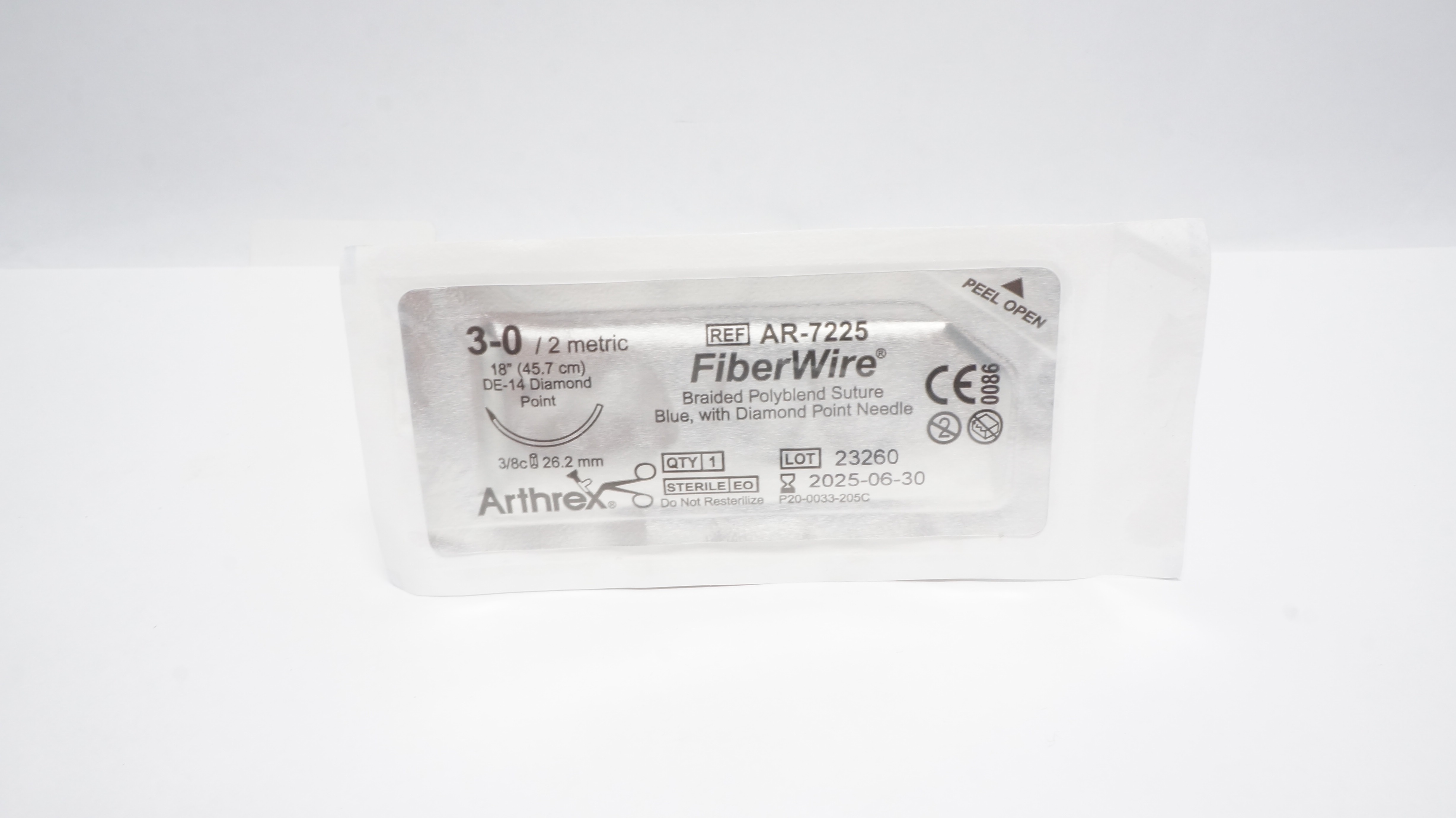 Arthrex AR-7225 3-0 FiberWire Braided Stre DE-14 DiamondPoint 26.2mm 18inch (x)