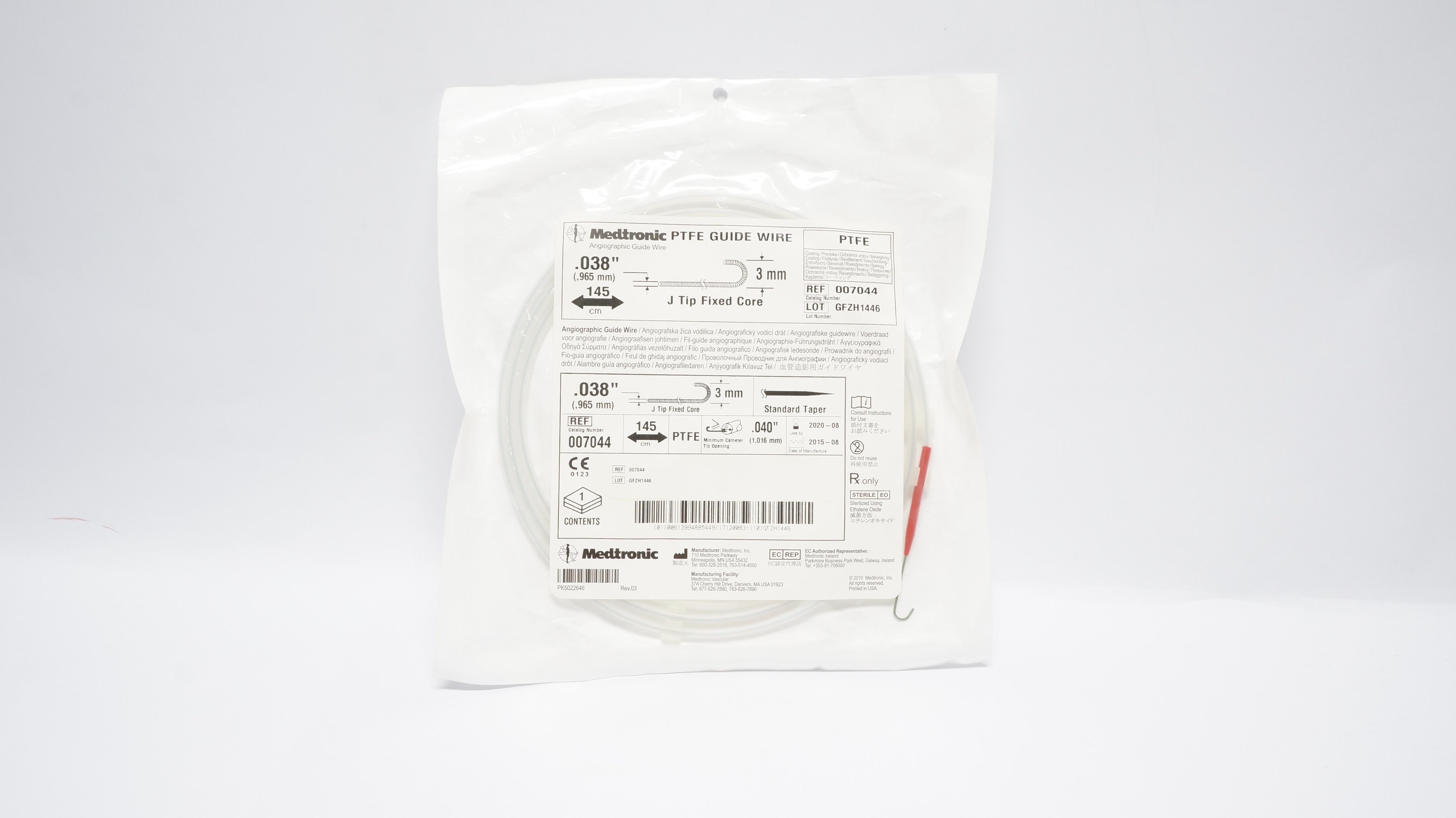 Medtronic 007044 Angiographic PTFE Guide Wire, Fixed Core 0.038in x 145cm (x)
