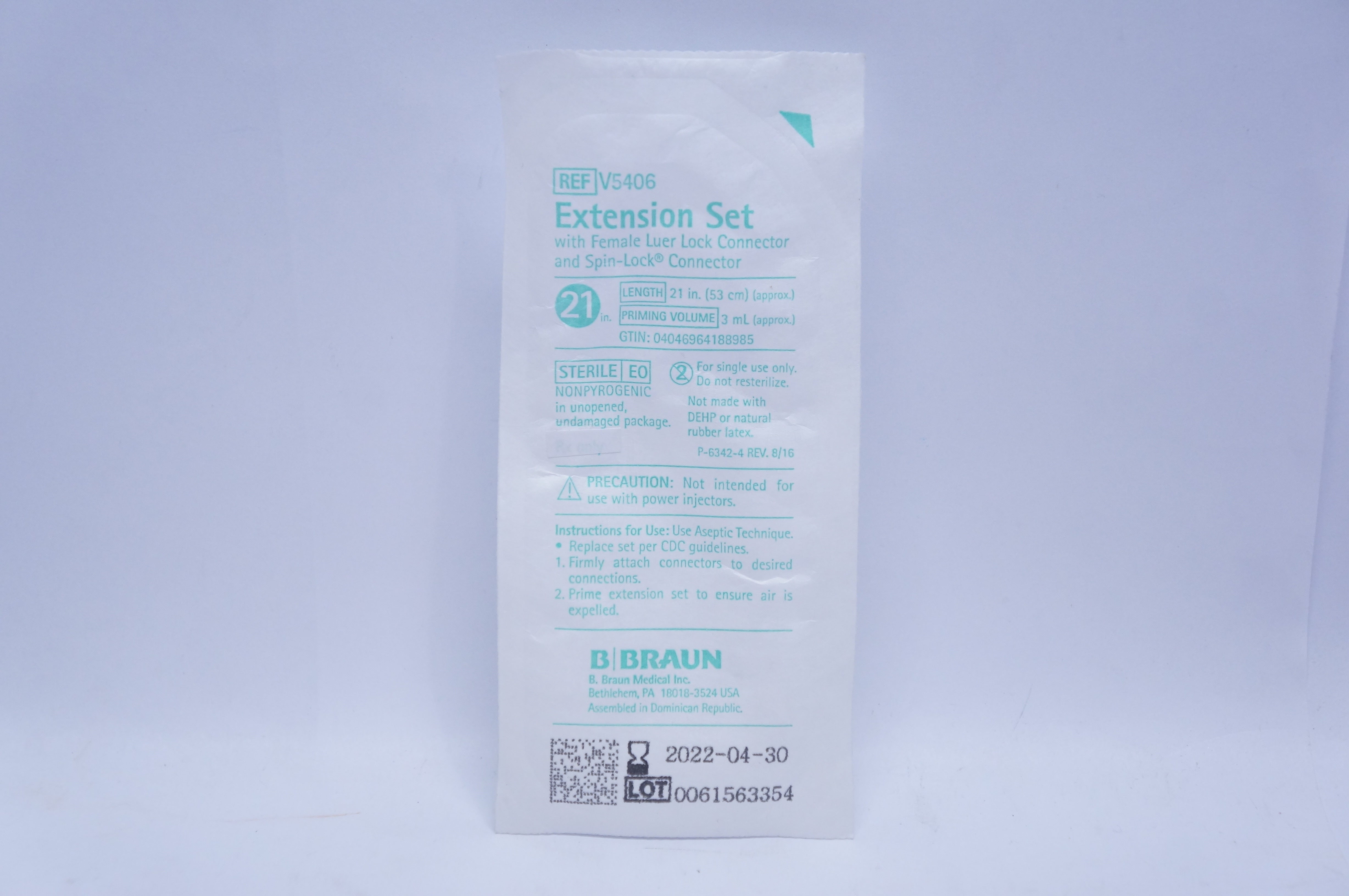 Braun V5406 Extension Set w/Female Luer Lock,Spin-Lock Connector 21inch x 3ml(x)