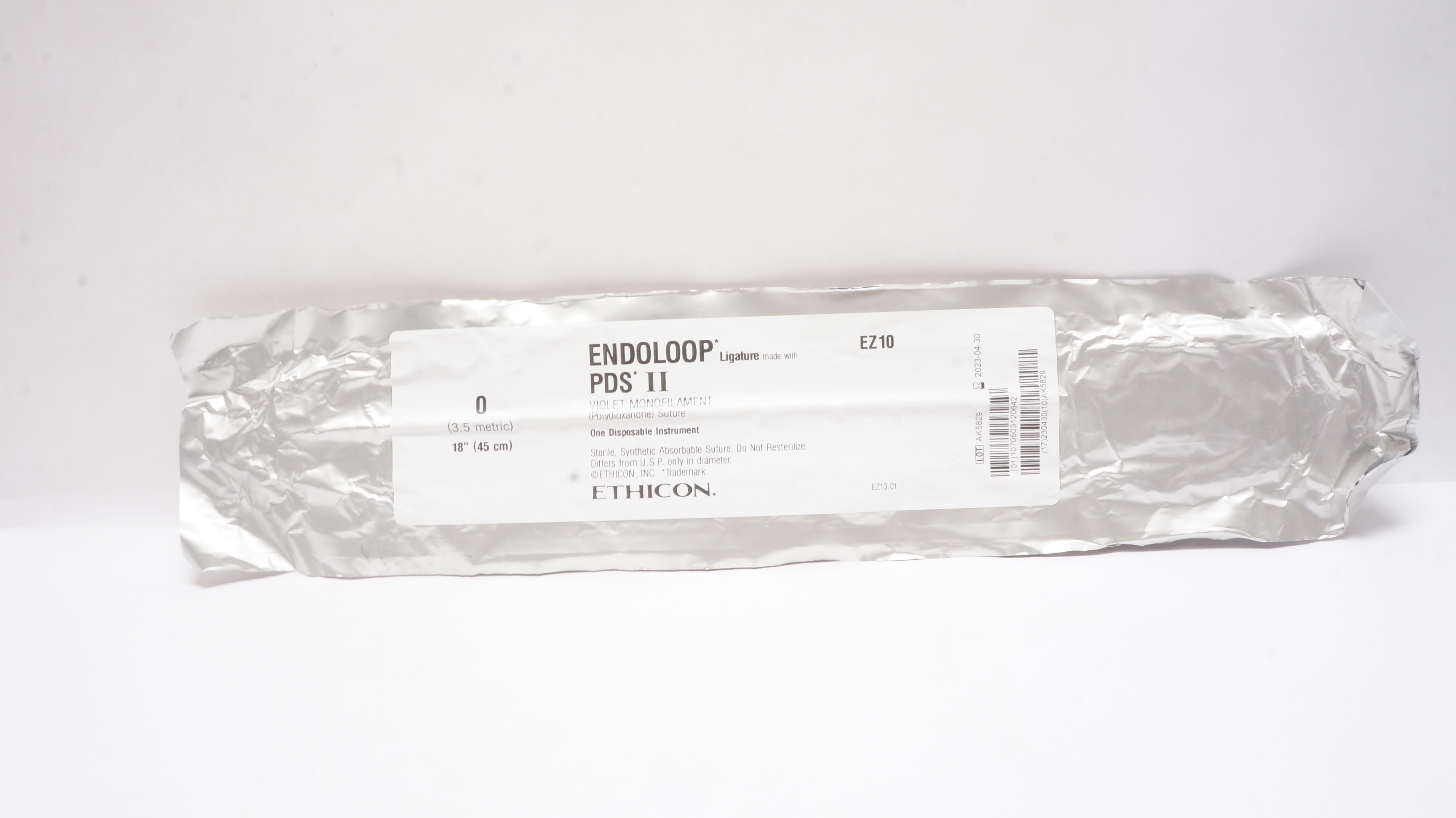 Ethicon EZ10 0 Endoloop PDS II, Violet Monofilament Polydioxanone Stre 18inch(x)