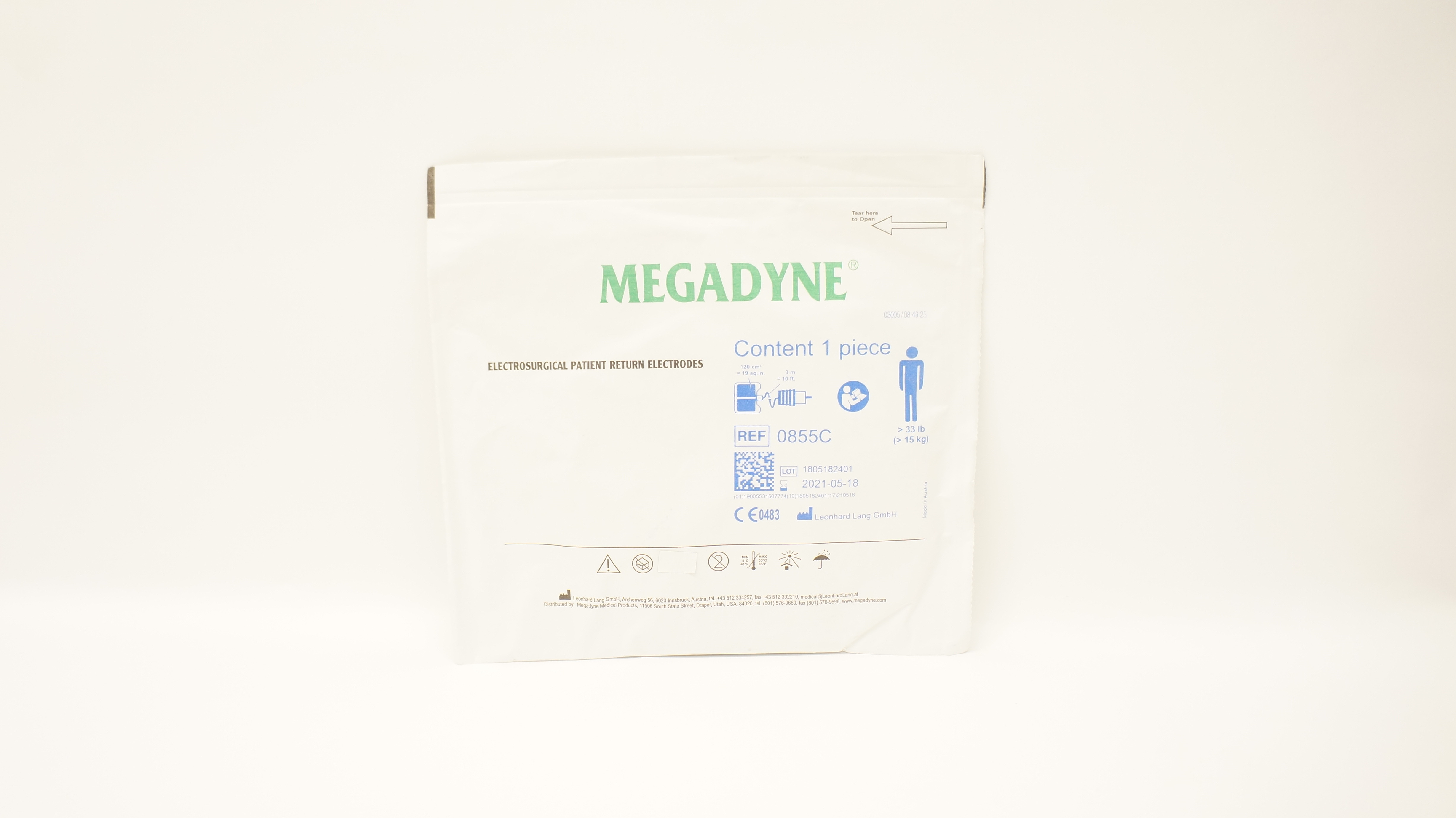 Megadyne 0855C Electrosurgical Patient Return Electrodes, >33 Ib (x)