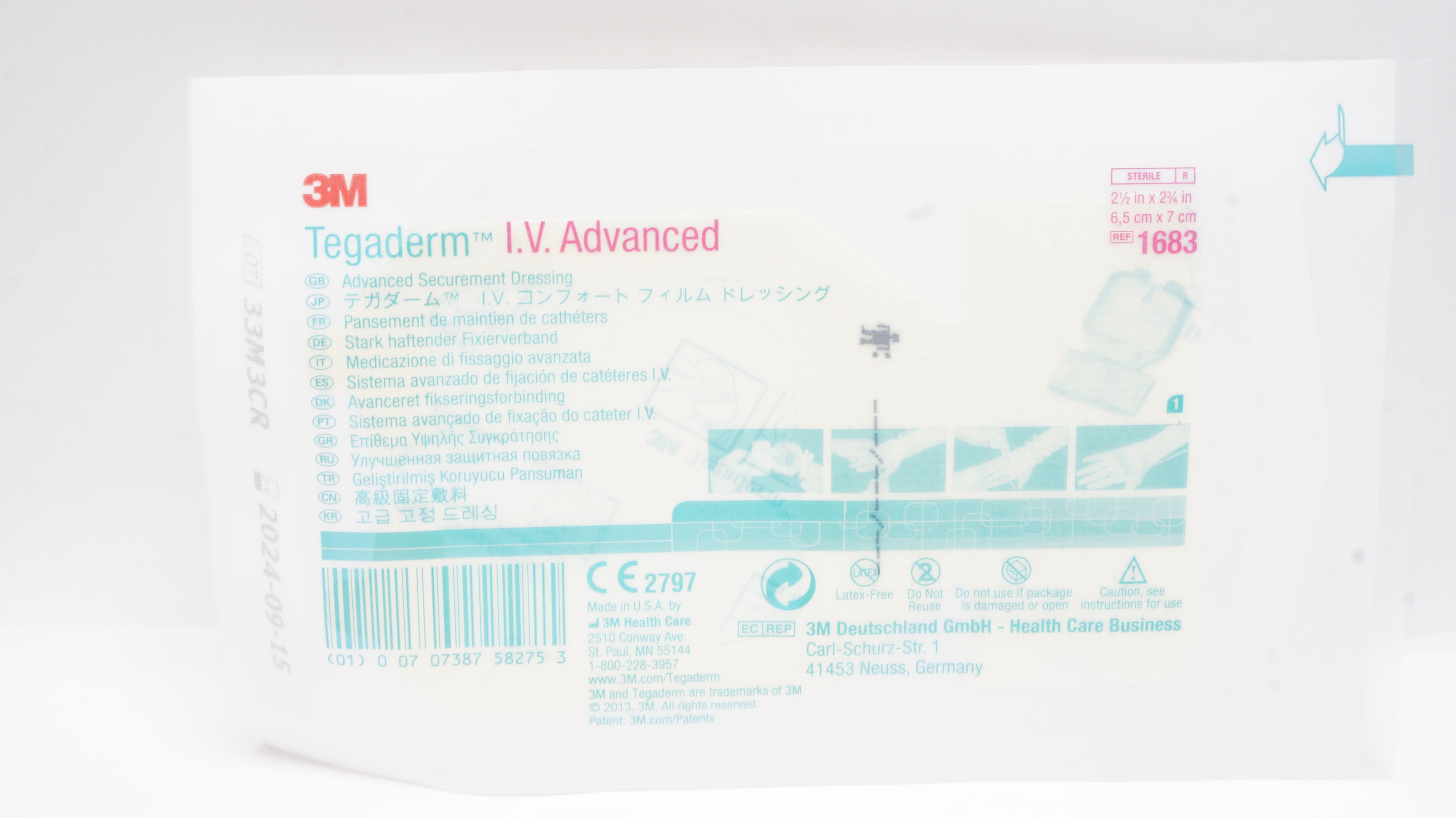 3M 1683 Tegaderm IV Advanced Securement Dressing 2-1/2inch x 2-3/4inch