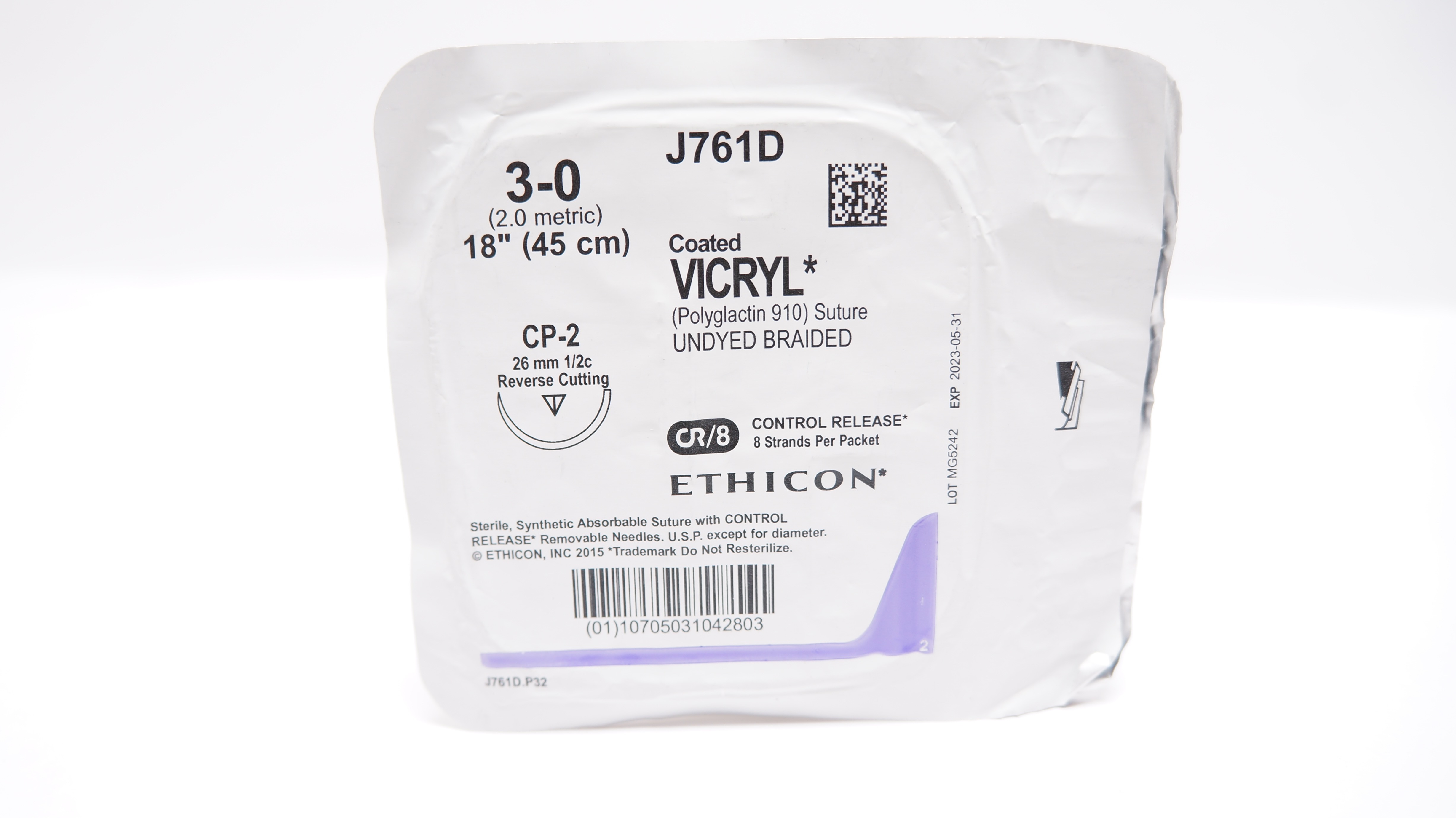 Ethicon J761D 3-0 Coated VICRYL Stre CP-2, 26mm 1/2c Reverse Cutting, 18inch (x)