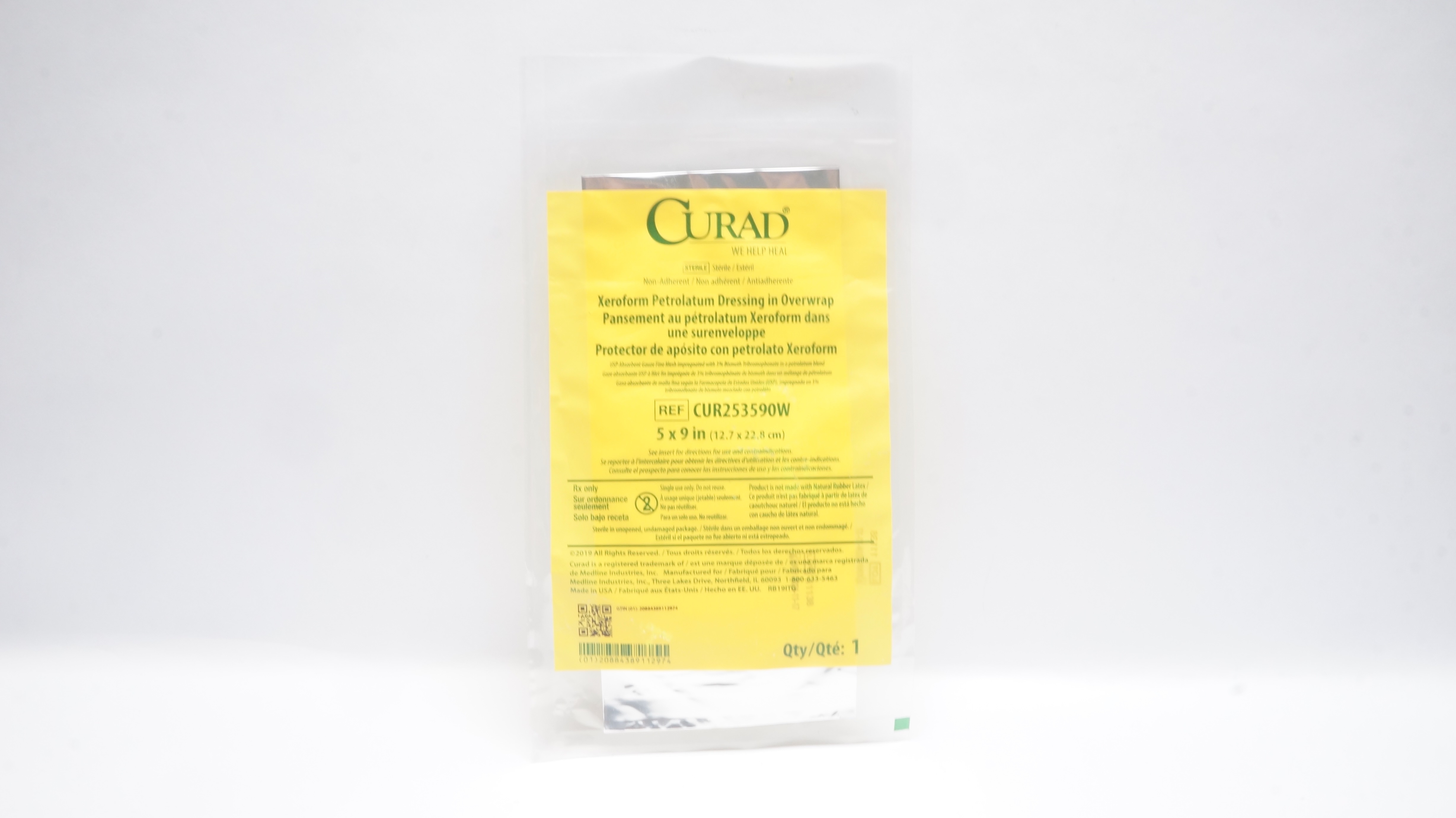 Medline CUR253590W Curad Xeroform Petrolatum Dressing in Overwrap 5 x 9inch (x)