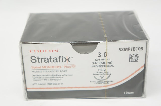 Ethicon SXMP1B108 3-0 MONOCRYL PS-2 19mm 3/8c Reverse Cutting, 24in(x)-Box of 12