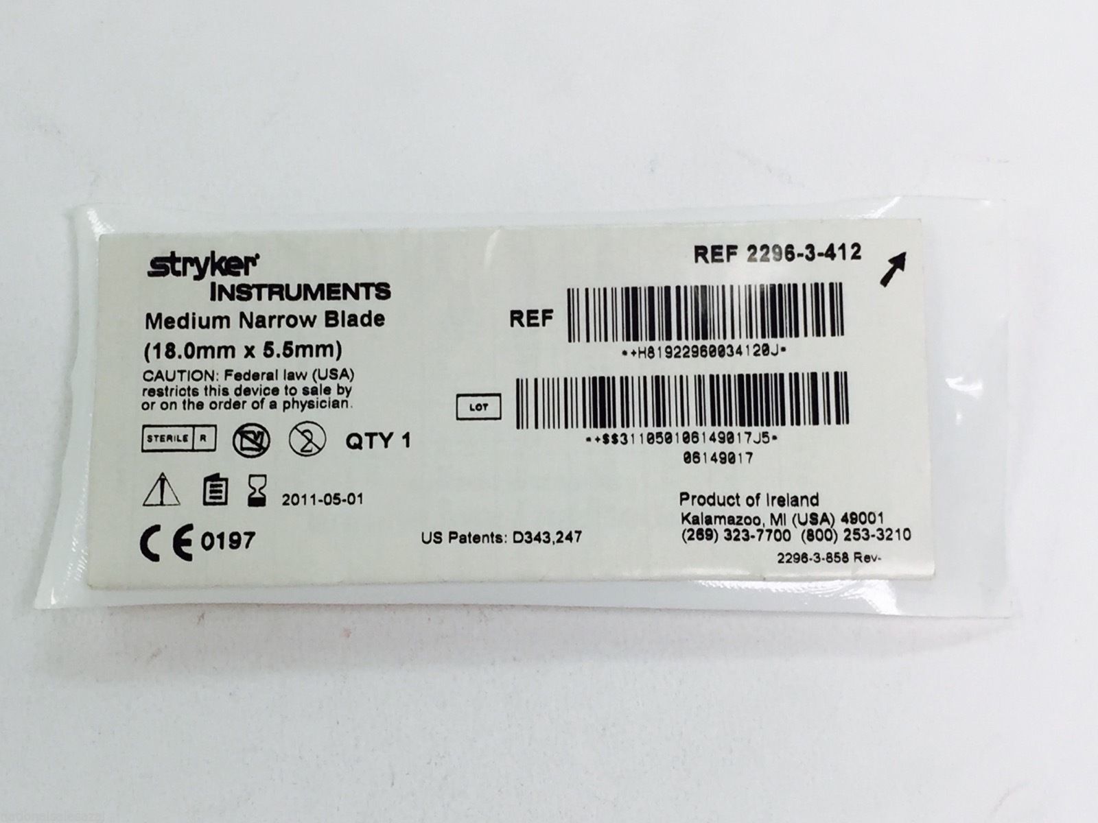 2296-2-412 ~ Stryker Medium Narrow Blade 18.0m x 5.5mm (x)
