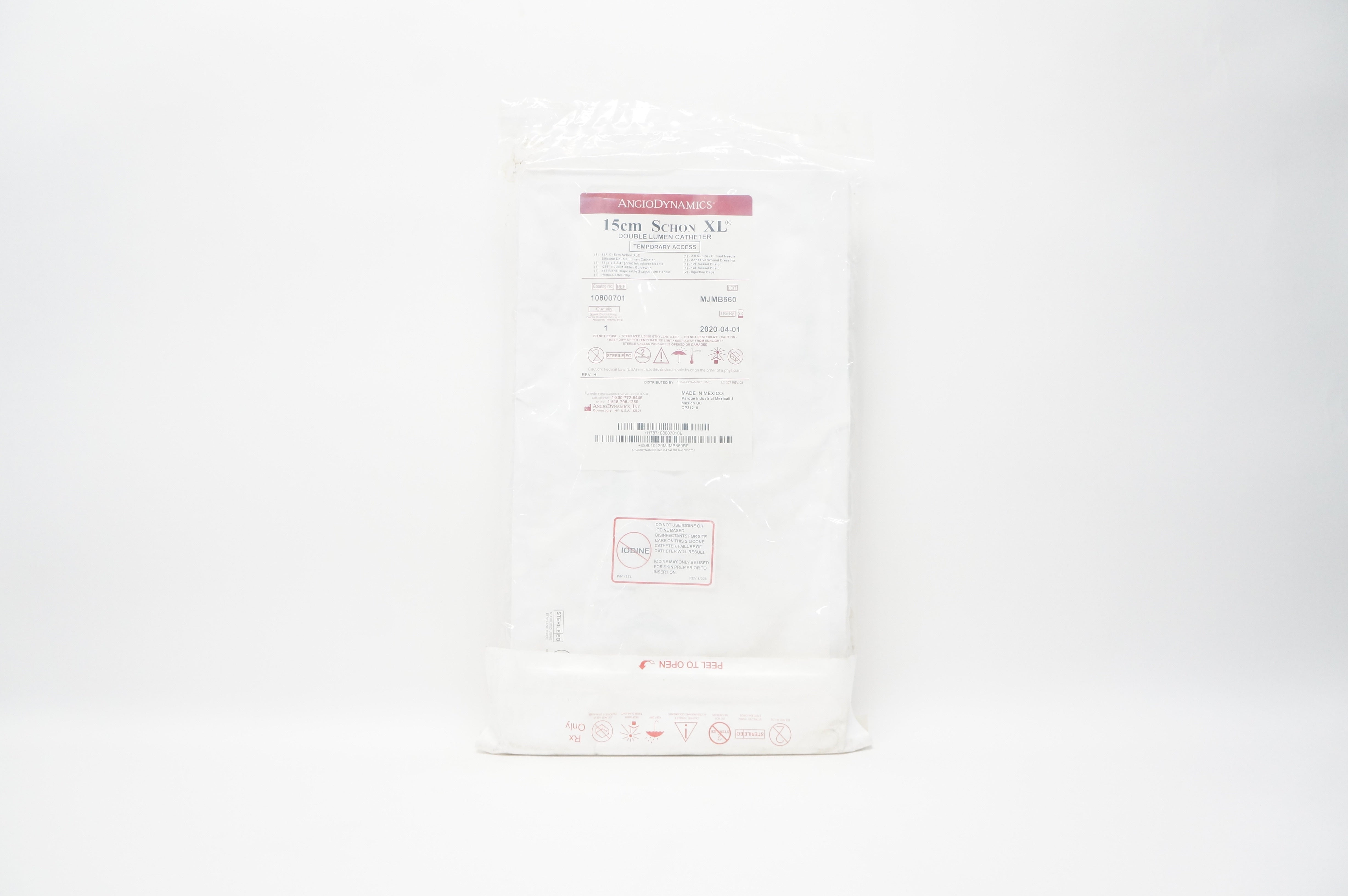 AngioDynamics 10800701 Schon XL Double Lumen Cath. Temporary Access 15cm (x)