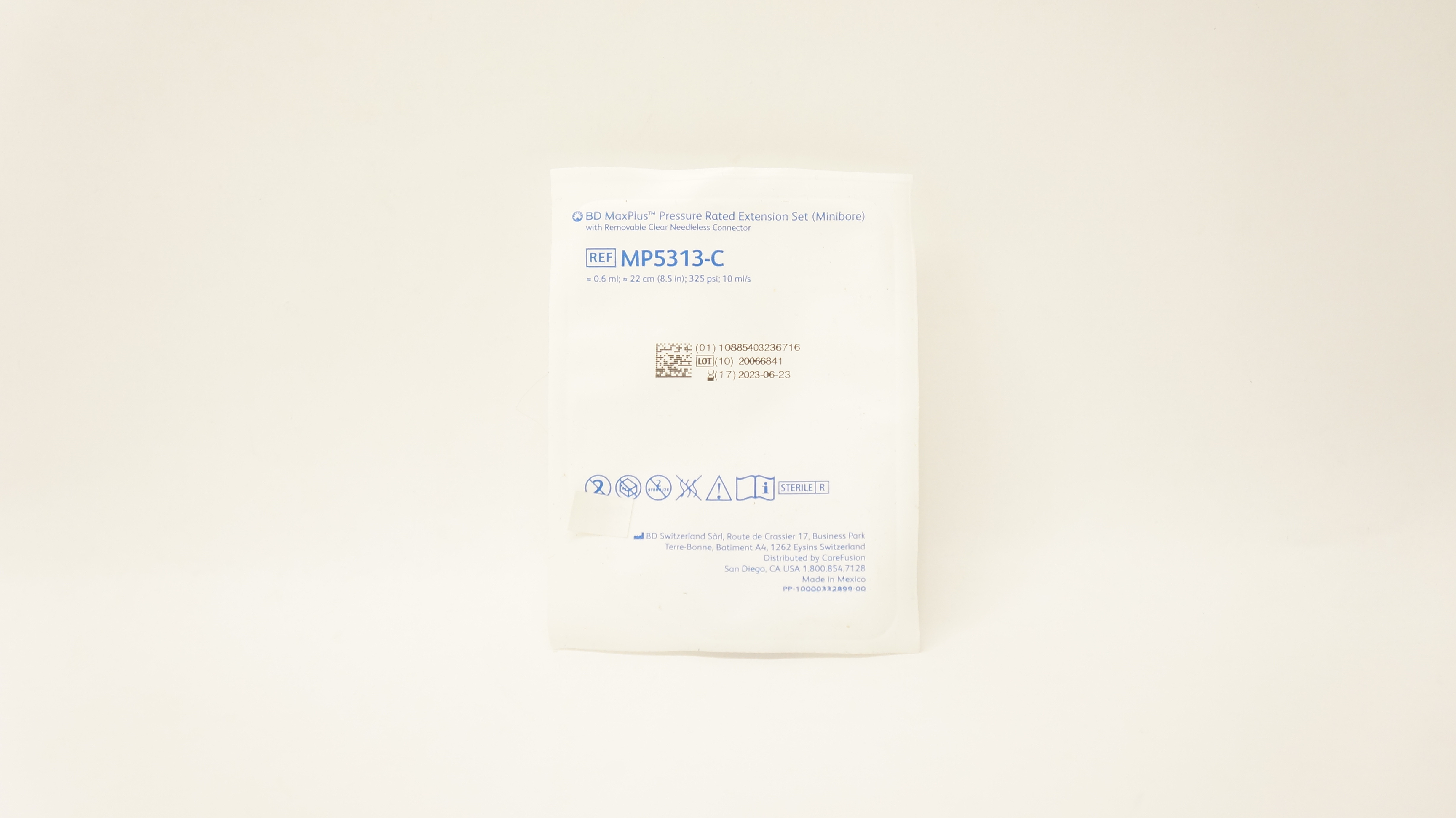 BD MP5313-C MaxPlus Pressure Rated Extension Set  0.6ml x 8.5inch