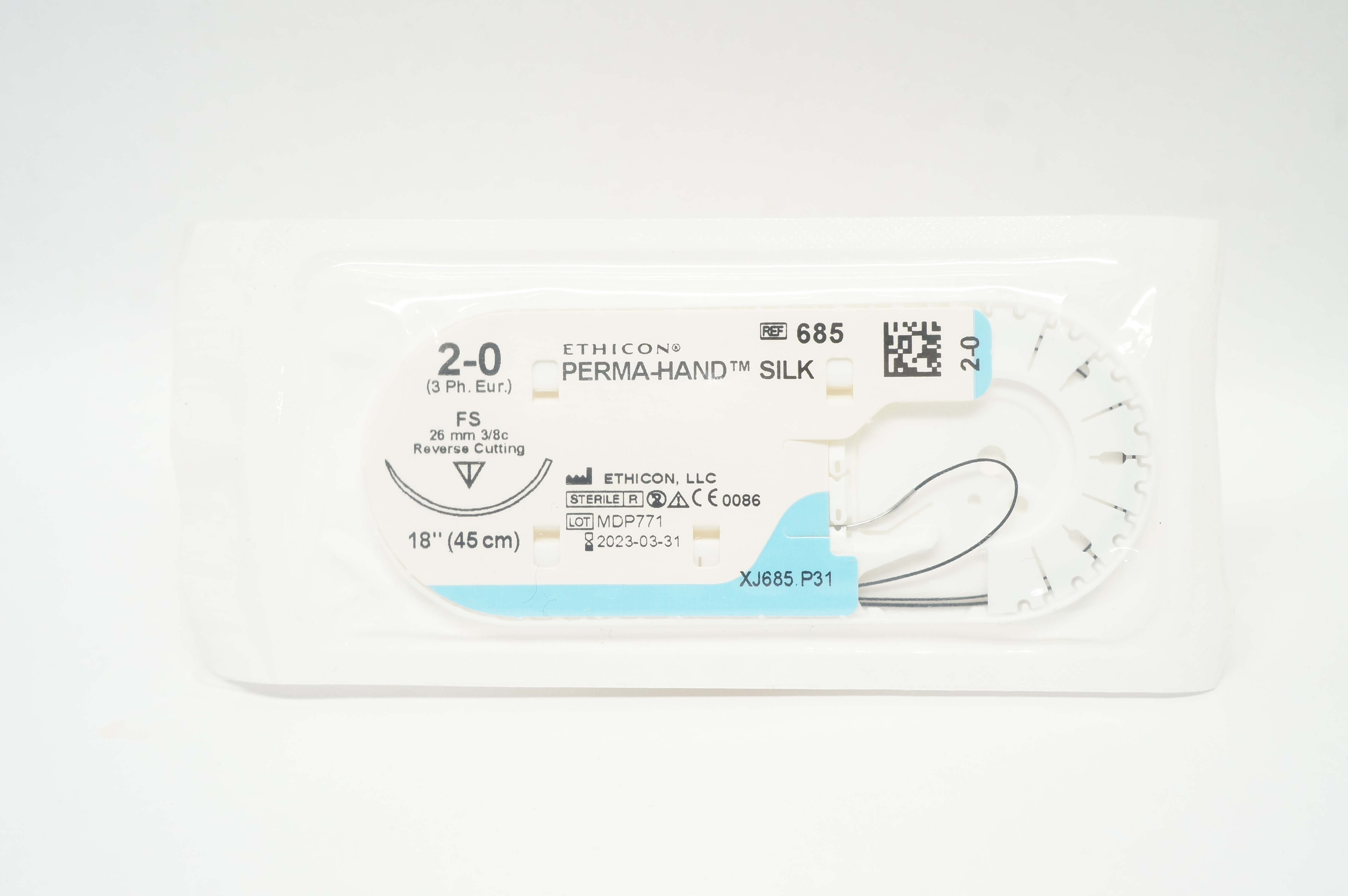 Ethicon 685 2-0 Perma-Hand Silk FS 26mm 3/8c Reverse Cutting, 18inch