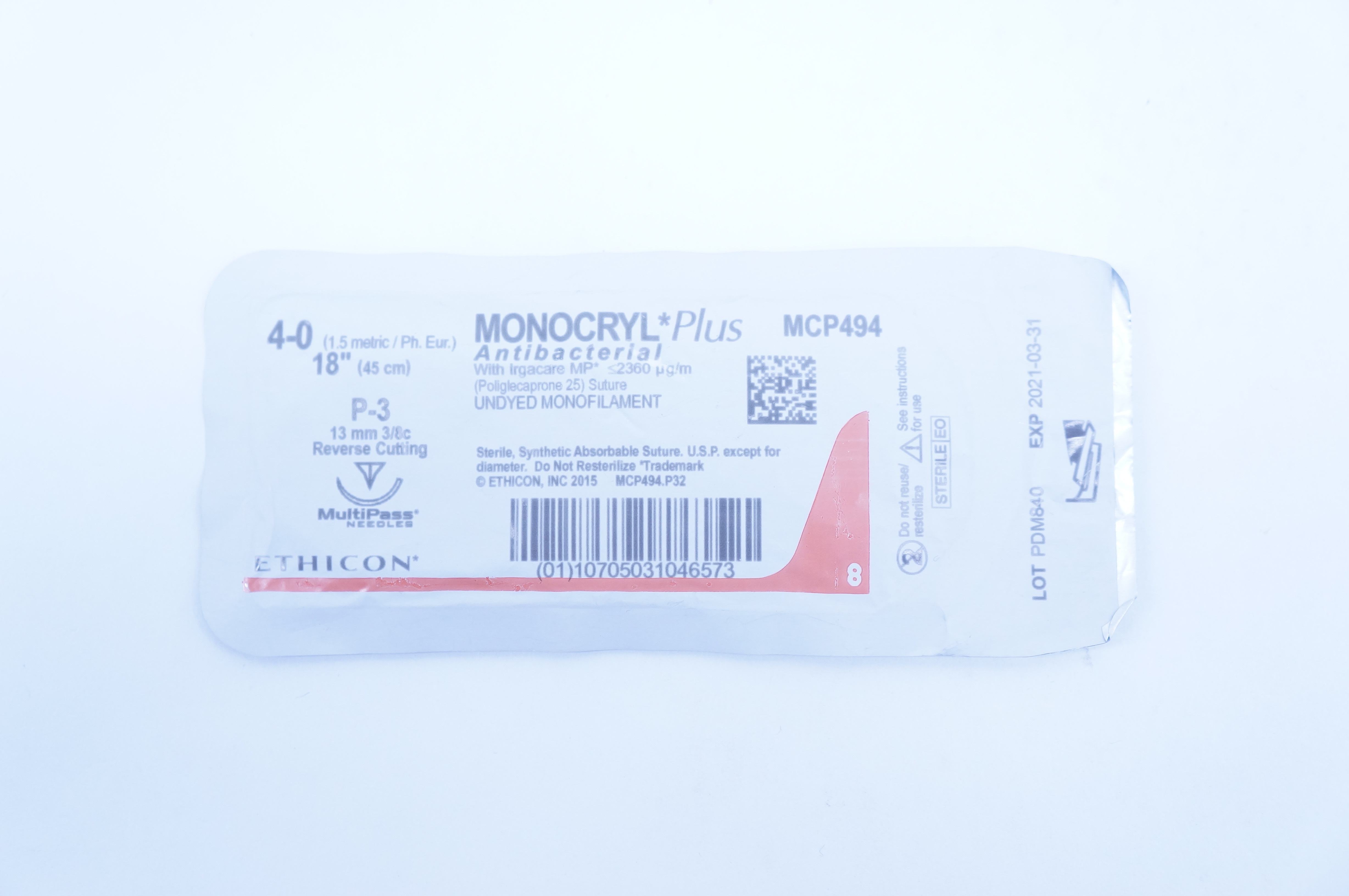 Ethicon MCP494 4-0 MONOCRYL Plus, P-3, 13mm 3/8c, 18inch