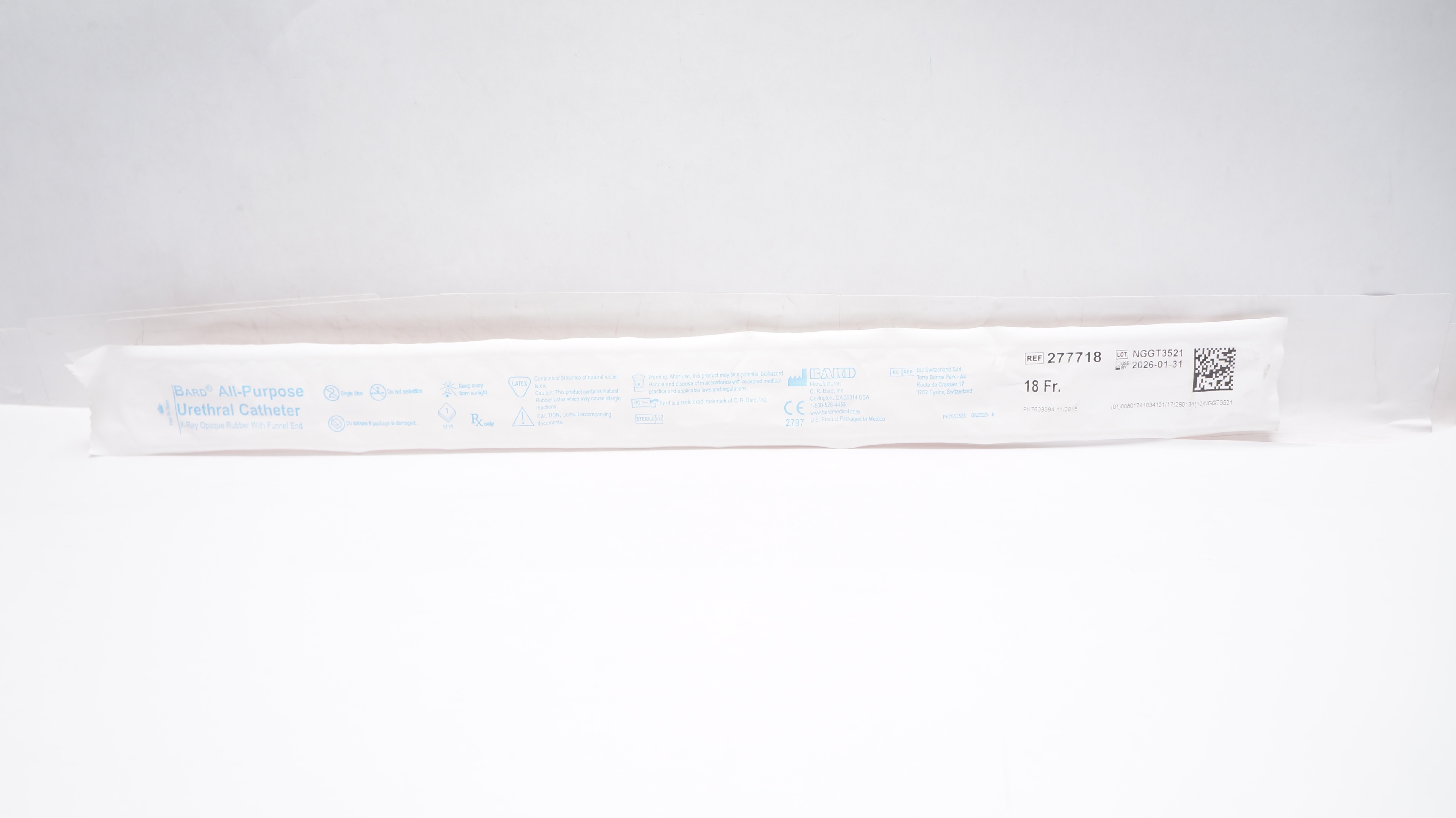 Bard 277718 All-Purpose Urethral Cath. X-Ray Opaque Rubber W/Funnel End 18Fr