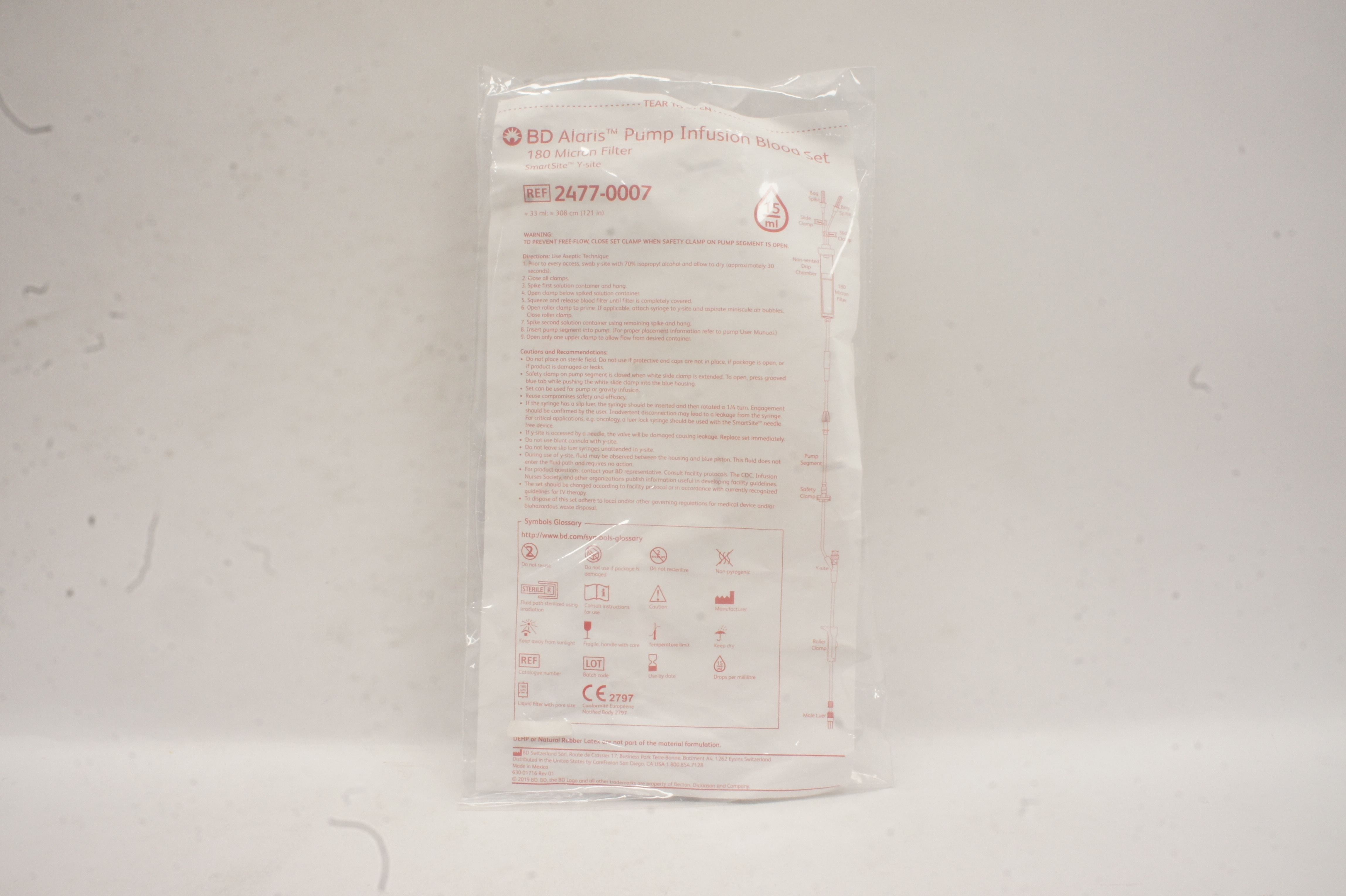 BD 2477-0007 Alaris Pump Infusion Blood Set 180 Micron Filter 15ml