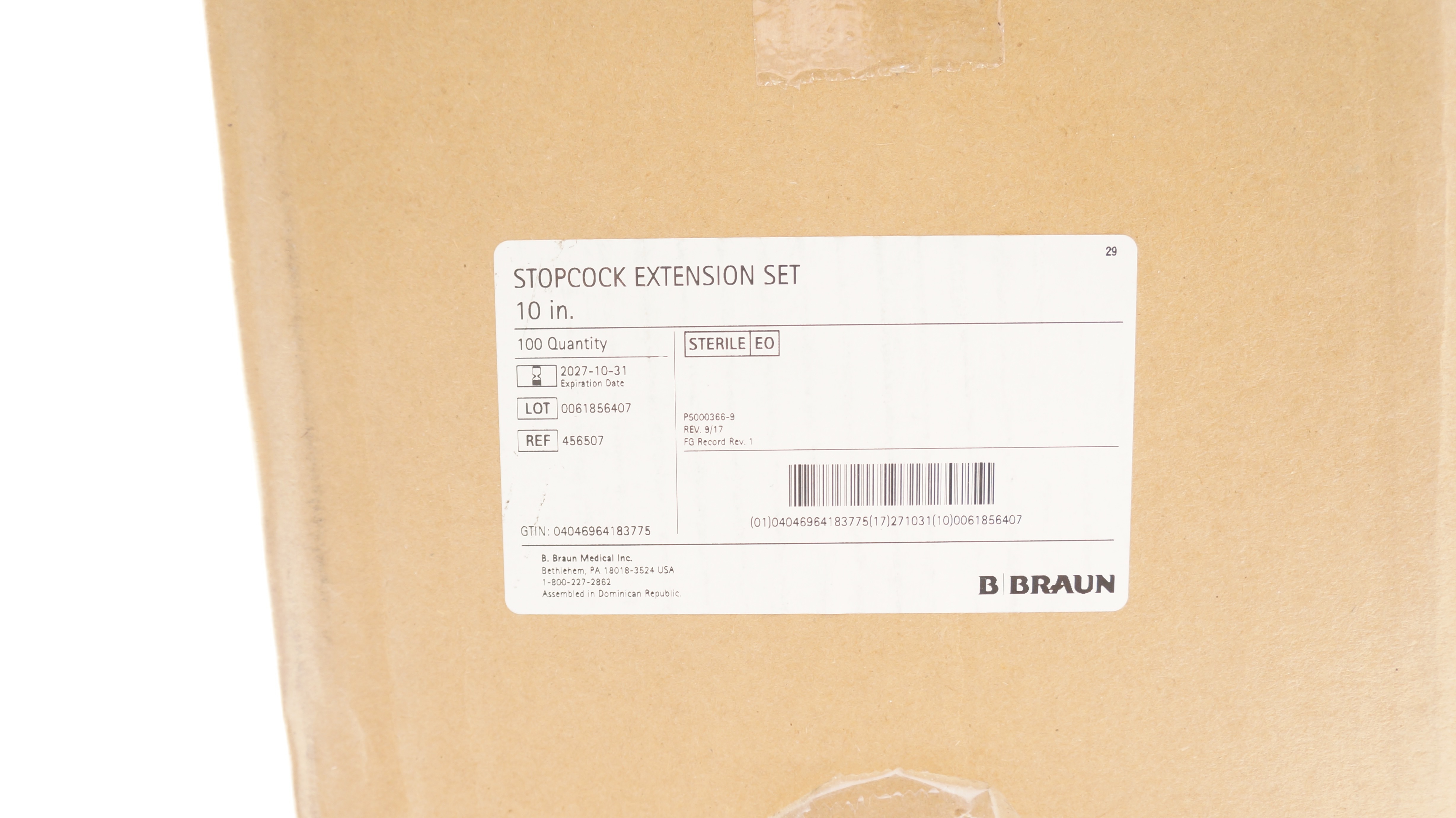 Braun 456507 High-Flow Stopcock Extension Set 10inch x 1.5mL - Case of 100