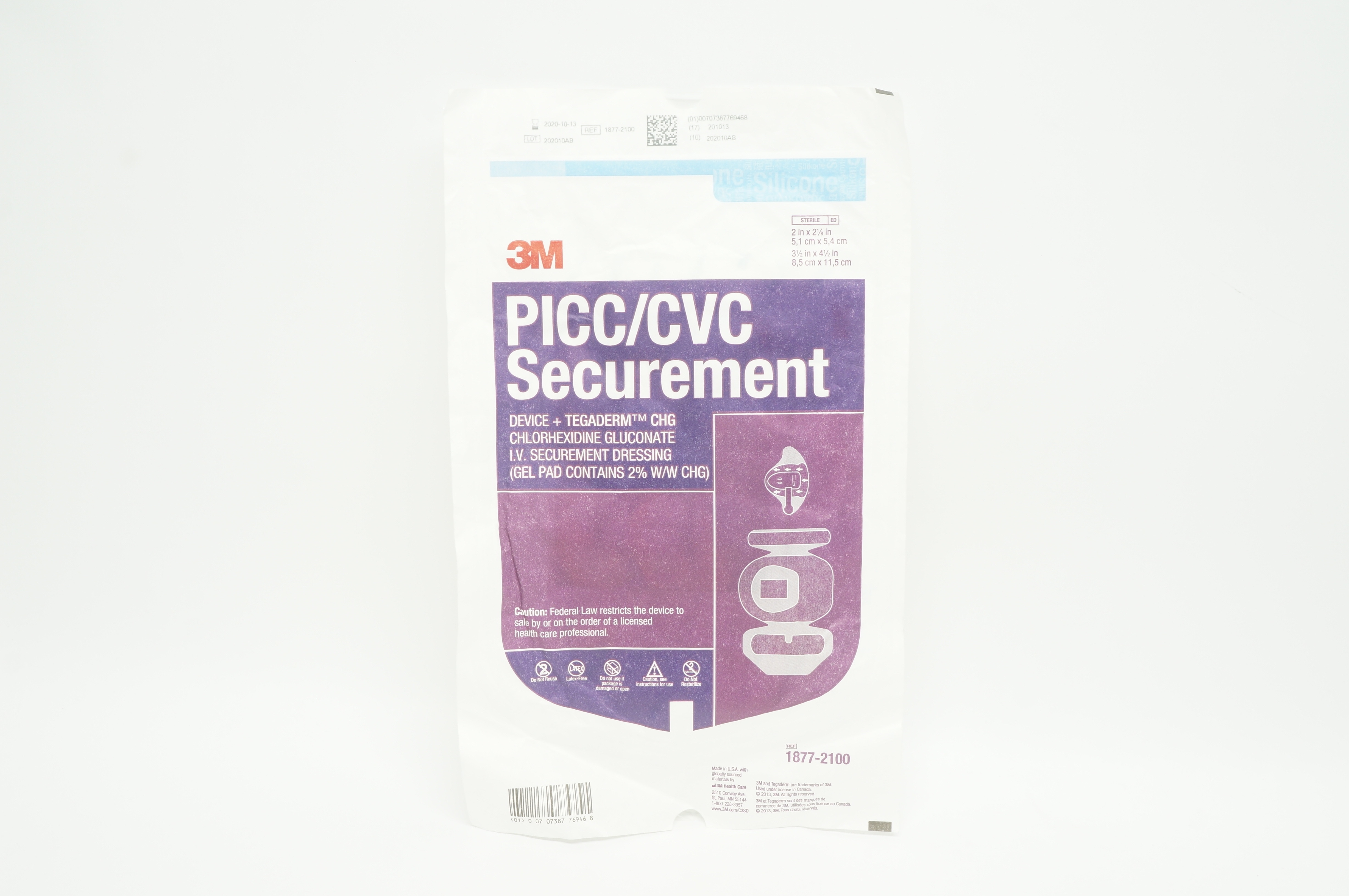 3M 1877-2100 PICC/CVC Securement Device,Tegaderm CHG Dressing 2 x 2 1/8in. (x)
