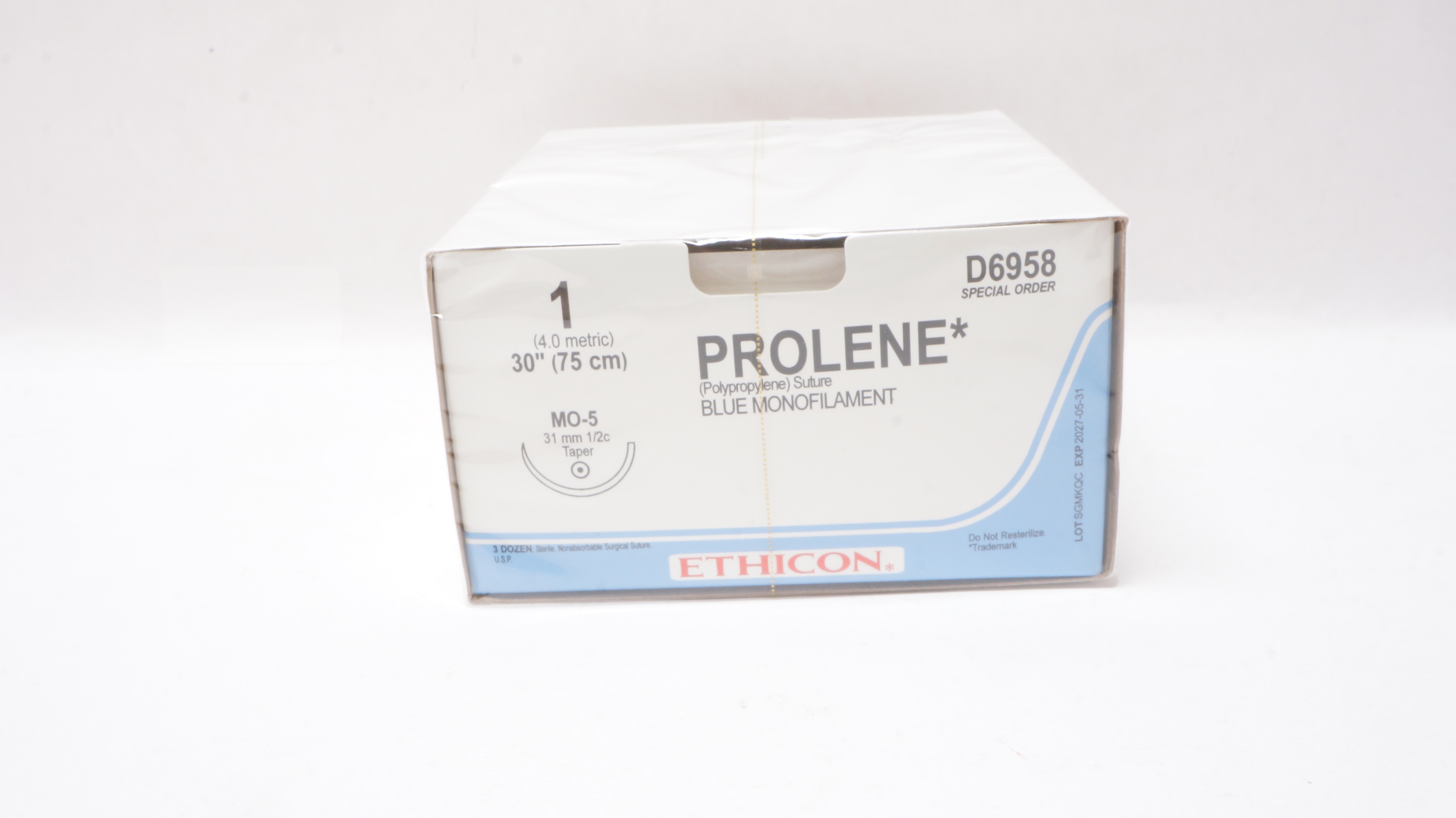 Ethicon D6958 1 Prolene Polypropylene Stre MO-5 31mm 1/2c Taper 30In - Box of 36