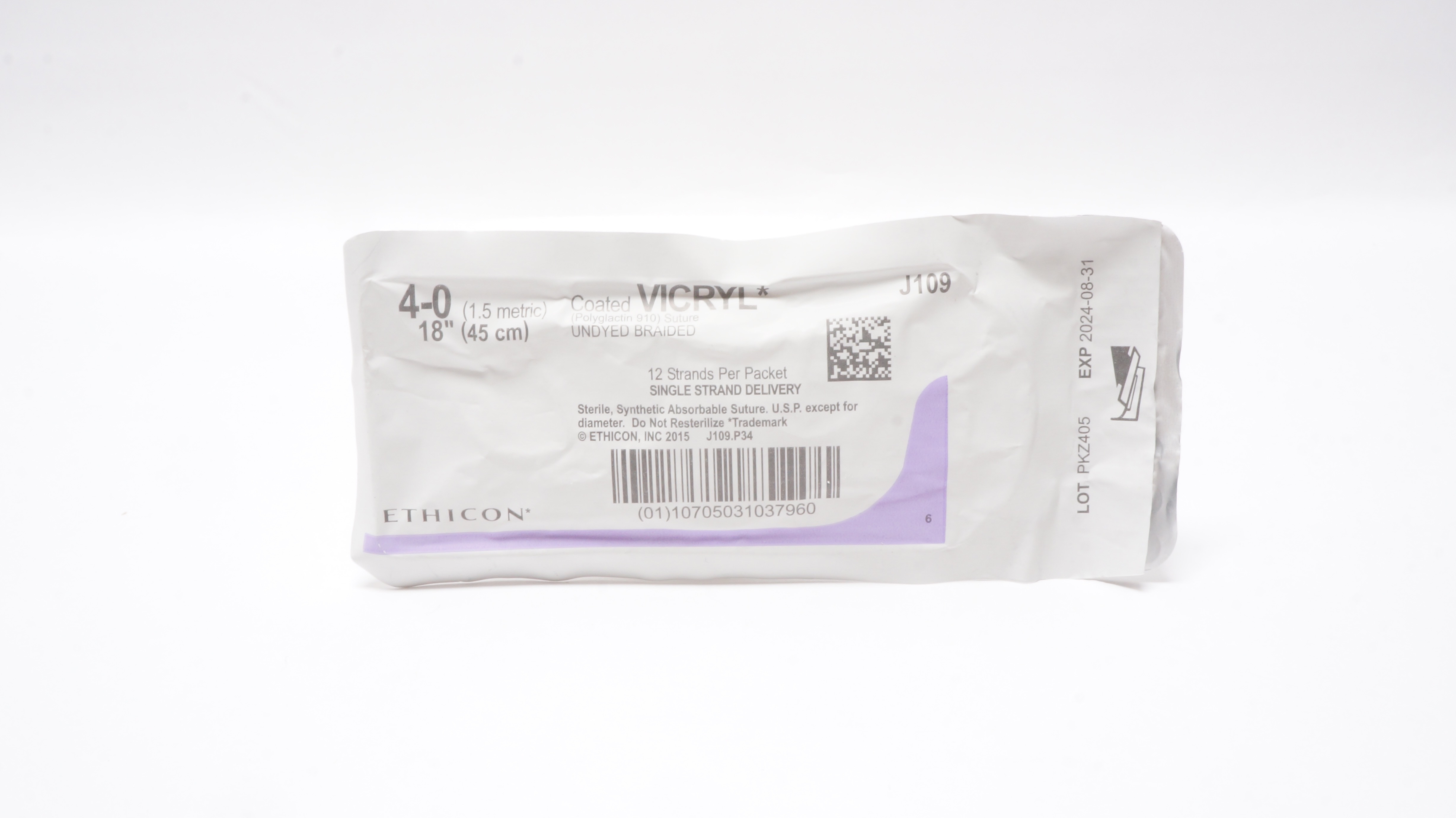 Ethicon J109 4-0 Coated VICRYL Polyglactin 910 Stre Undyed Braided, 18inch
