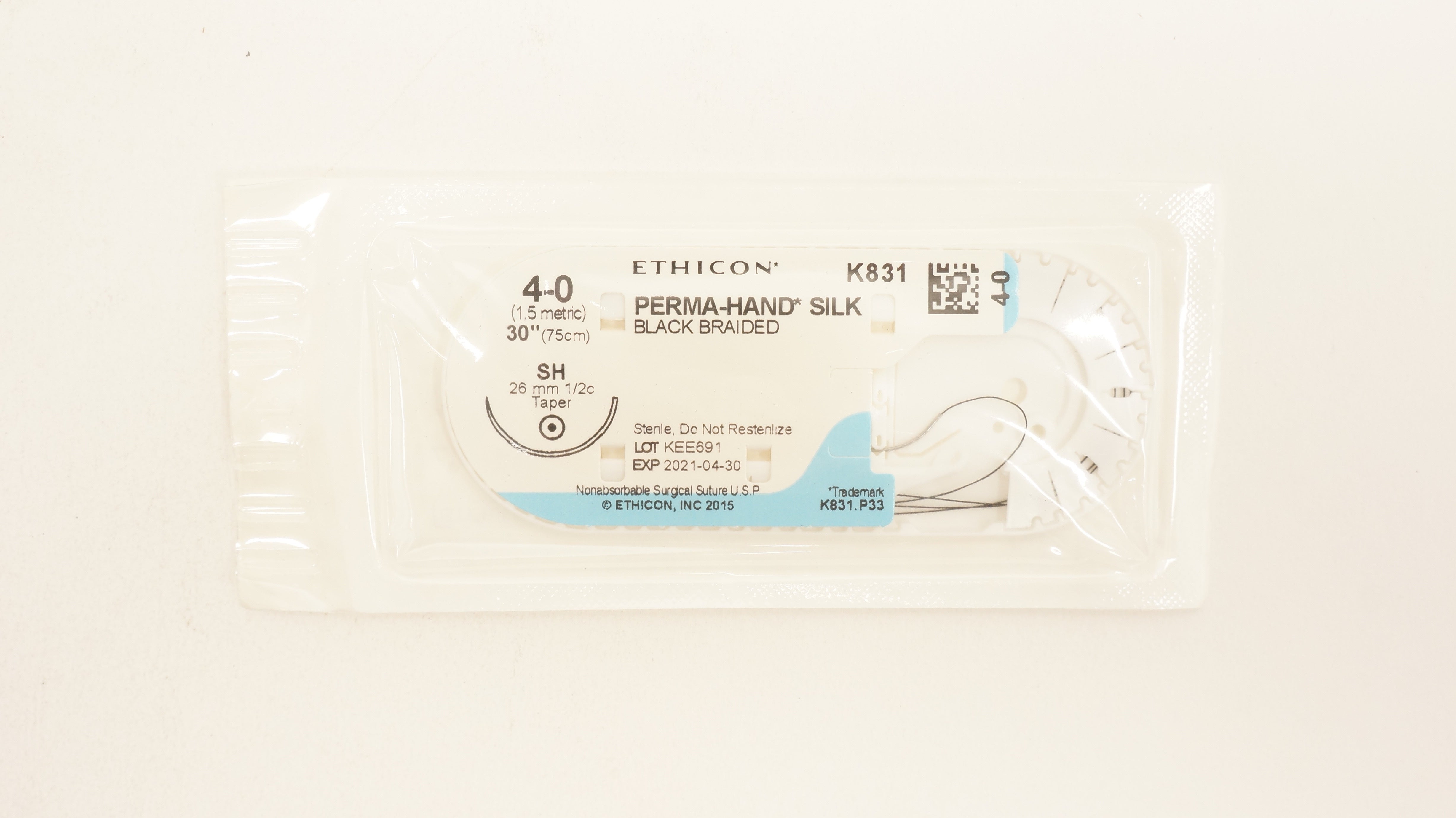 Ethicon K831 4-0 PERMA-HAND SILK SH 26mm 1/2c Taper, 30inch (x)
