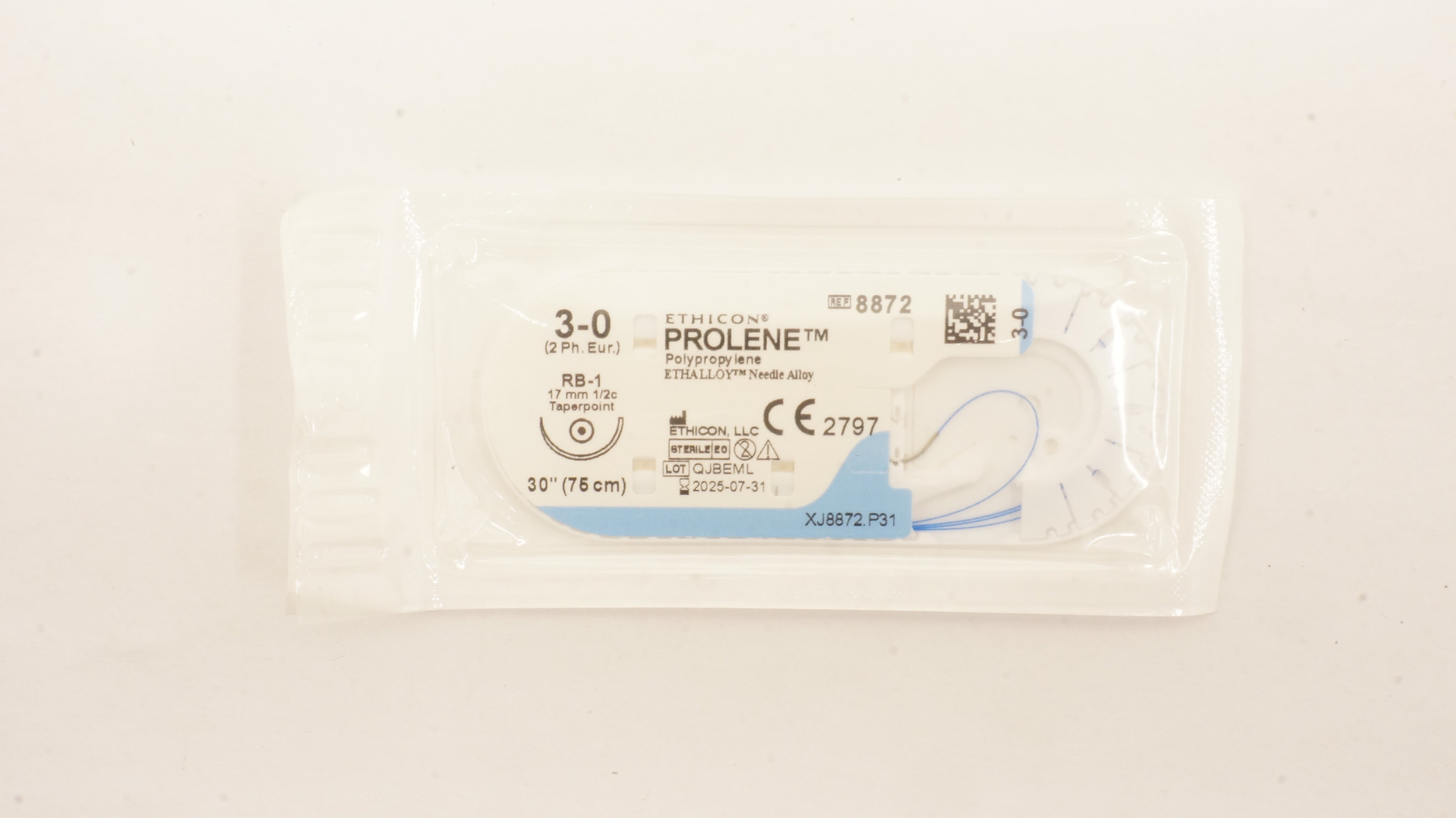 Ethicon 8872 3-0 PROLENE Polypropylene Stre RB-1, 17mm 1/2c Taperpoint, 30inch