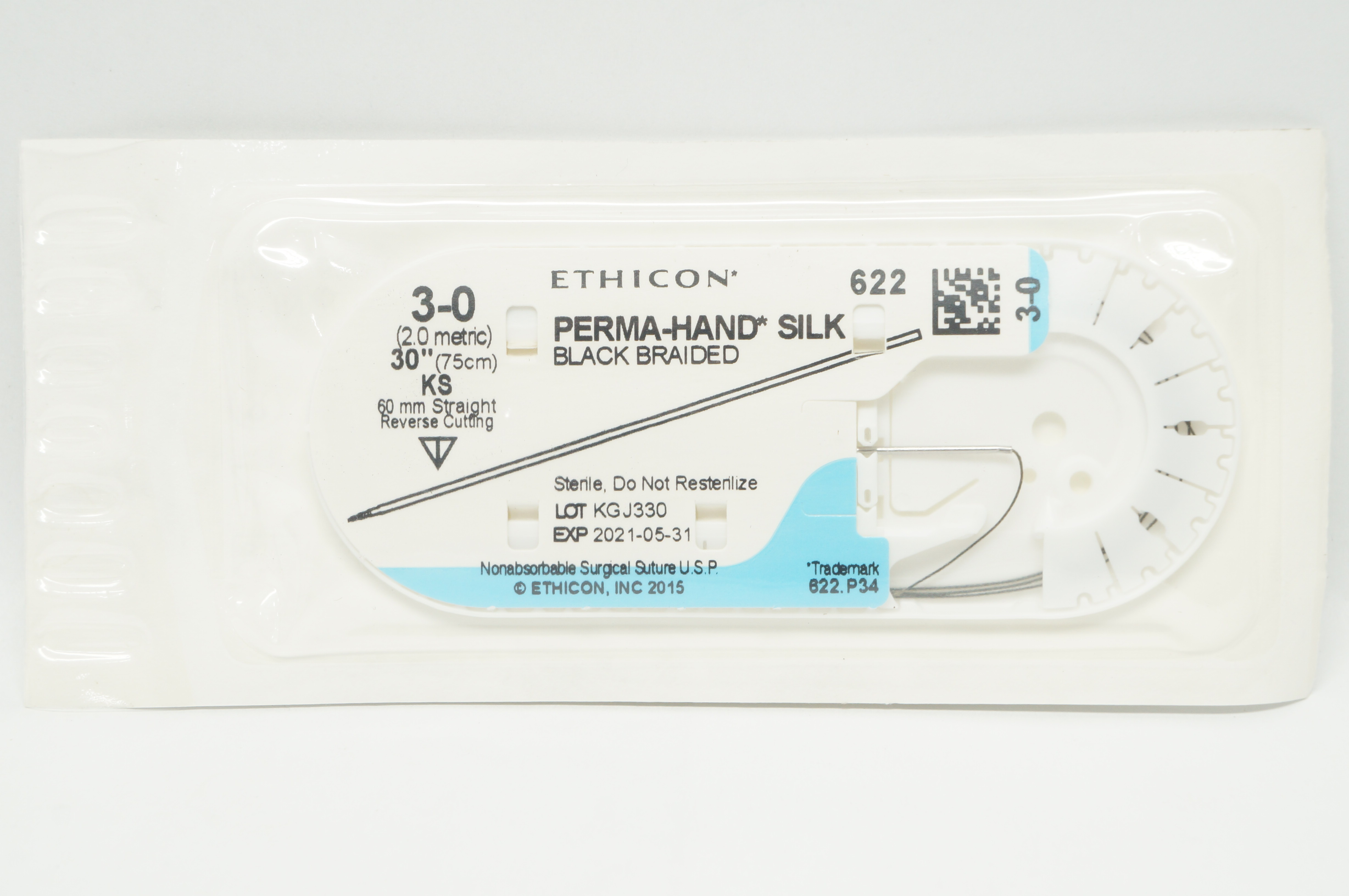 Ethicon 622 3-0 Perma-Hand Silk KS 60mm Straight Reverse Cutting, 30inch (x)