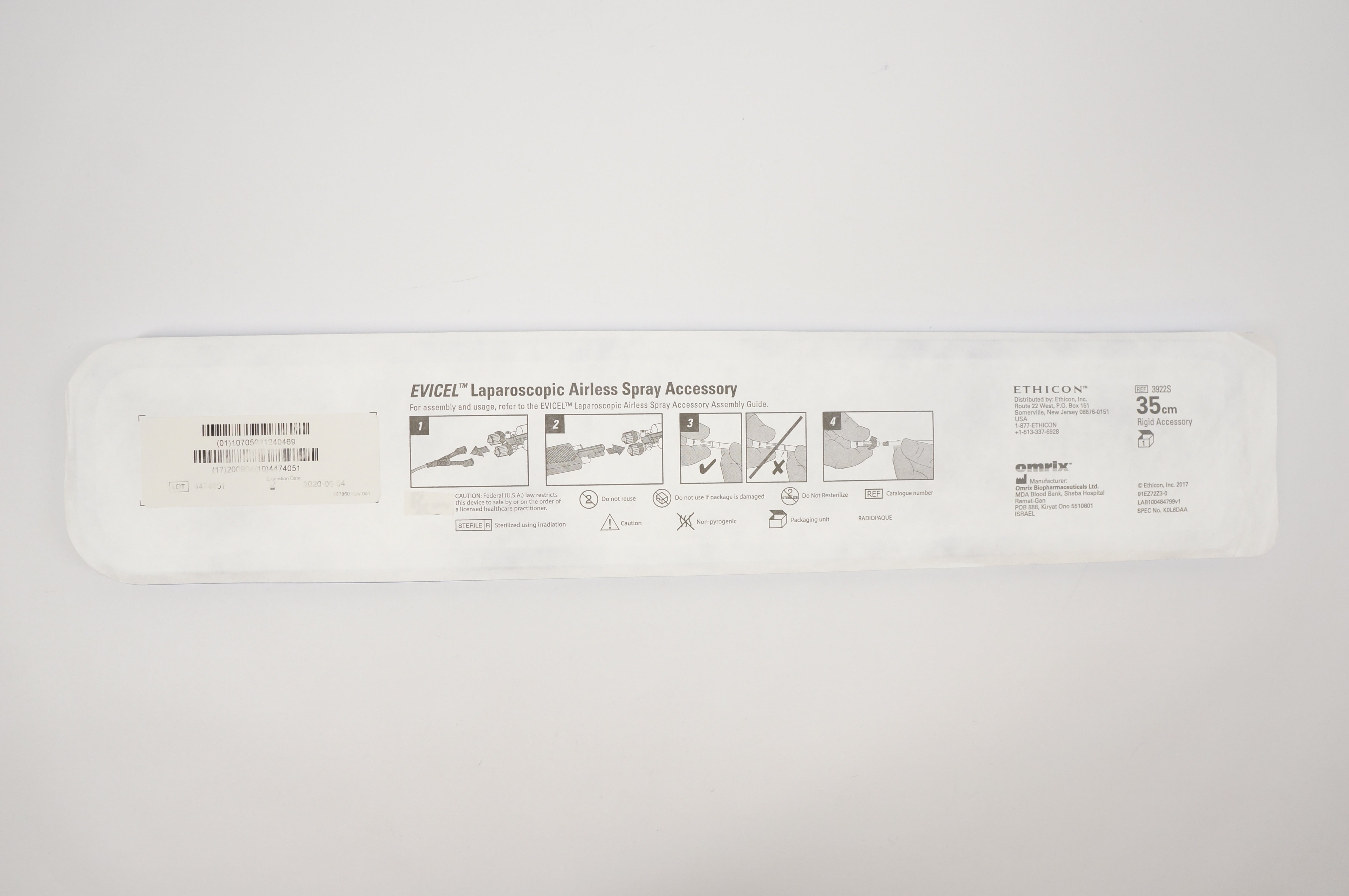 Ethicon 3922S EVICEL Laparoscopic Airless Spray Accessory, 35 cm (x)