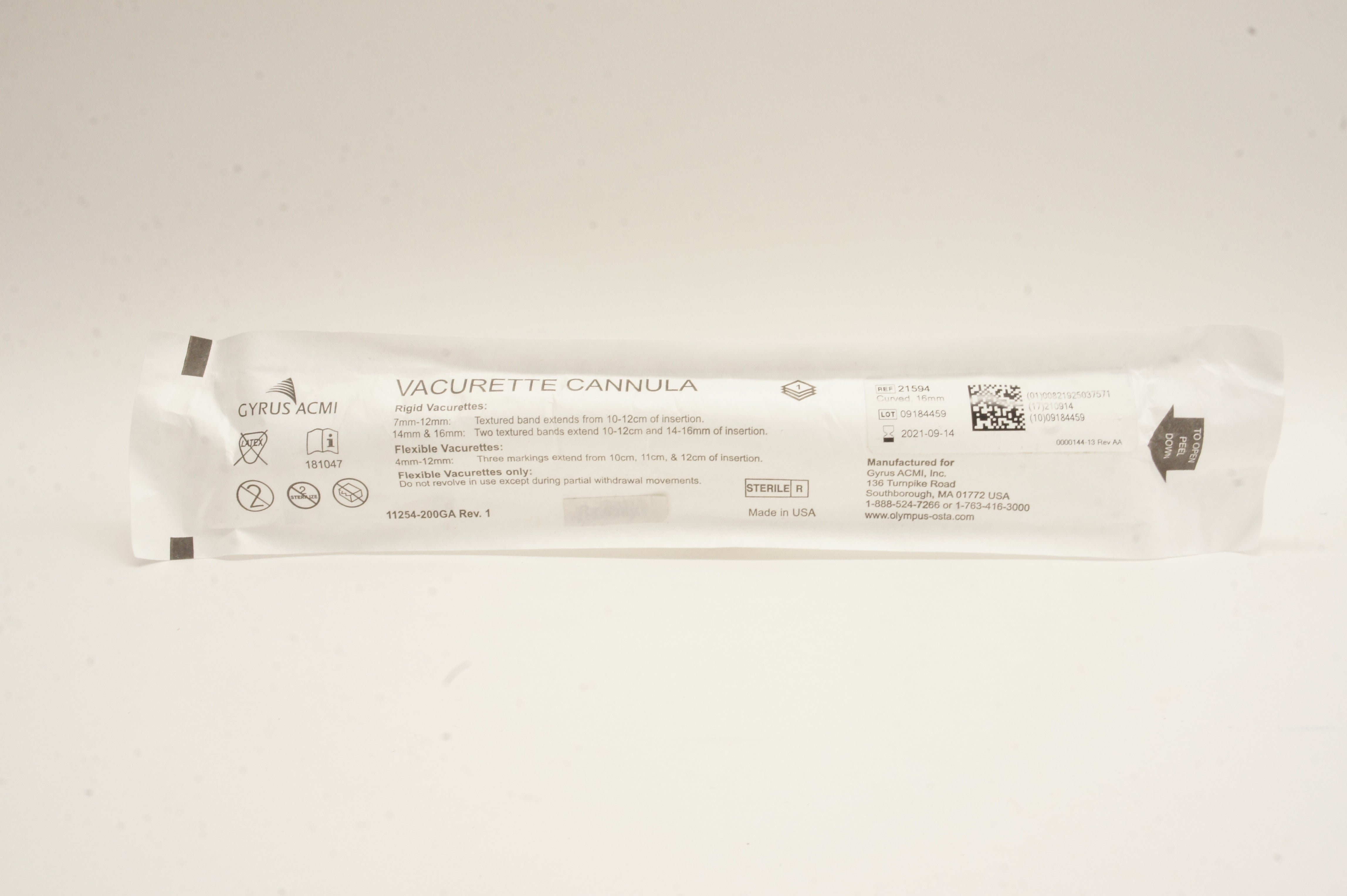 Gyrus ACMI 21594 Vacurette Cannula Curved 16mm