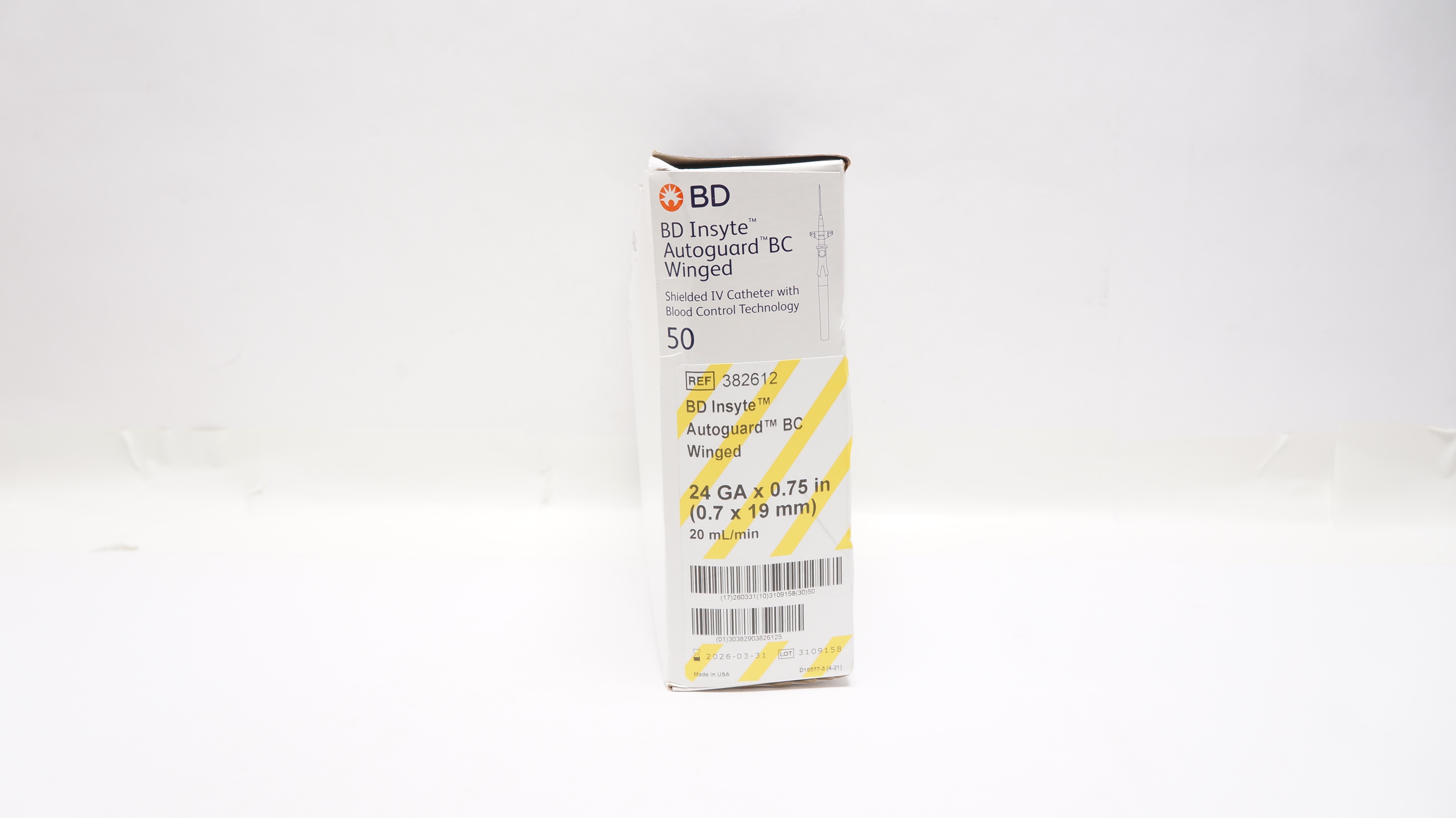 BD 382612 Insyte Autoguard BC Winged Shielded IV Cath. 24GAx0.75inch - Box of 50