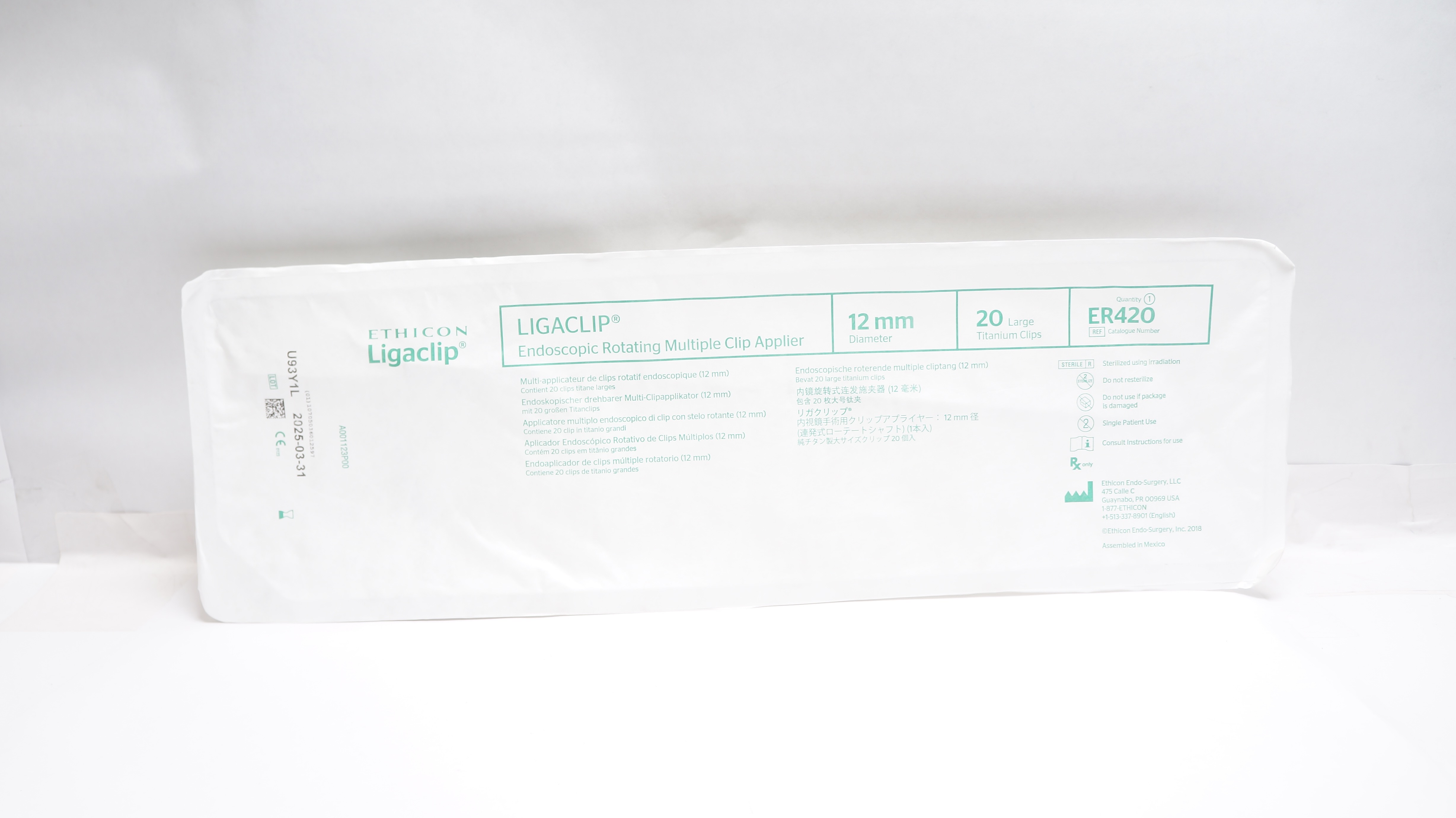 Ethicon ER420 LIGACLIP 12mm Endoscopic Rotating Multiple Clip Applier