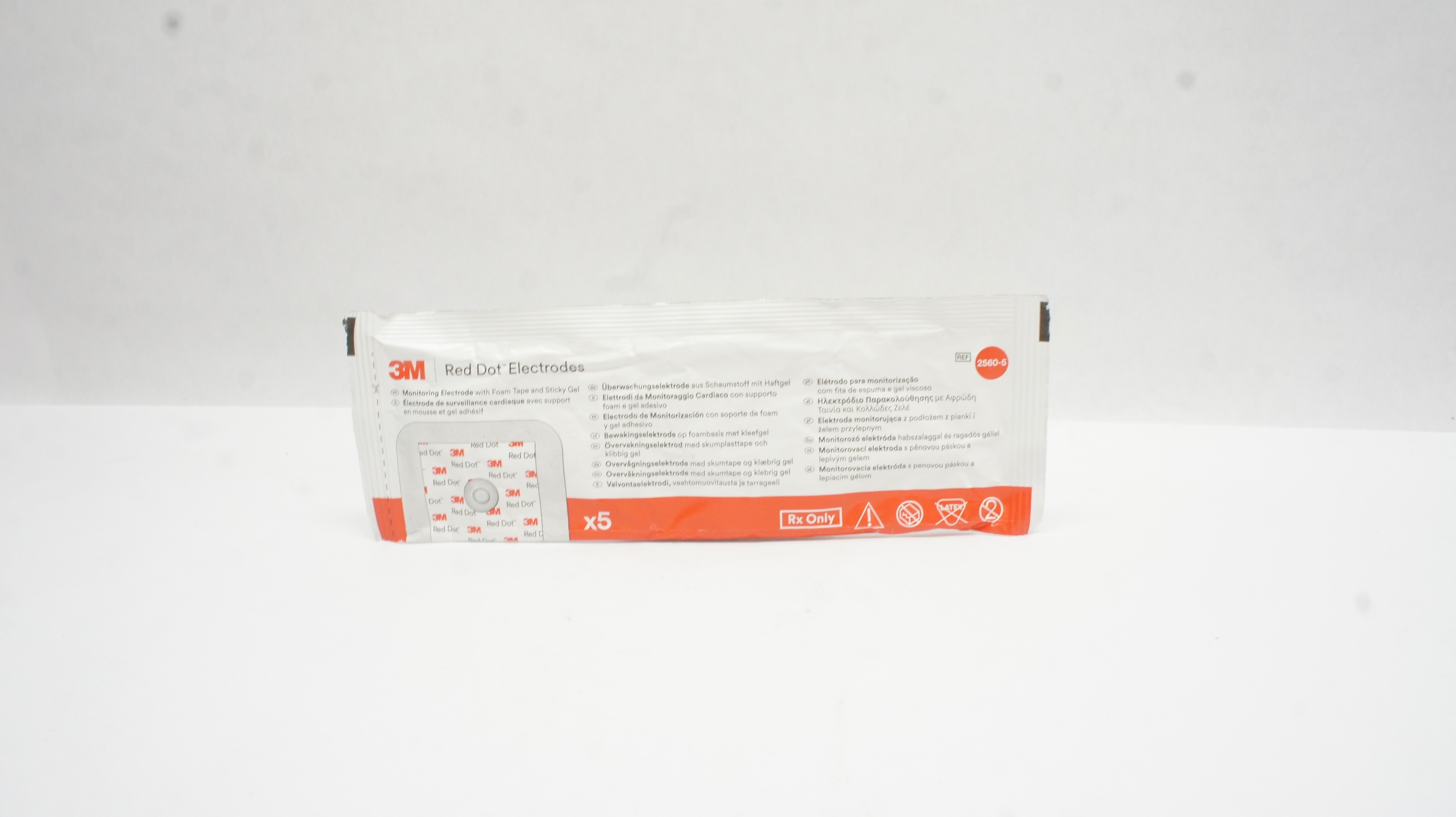 3M 2560-5 Red dot Monitoring Electrode with Foam Tape and Sticky Gel - Pack of 5