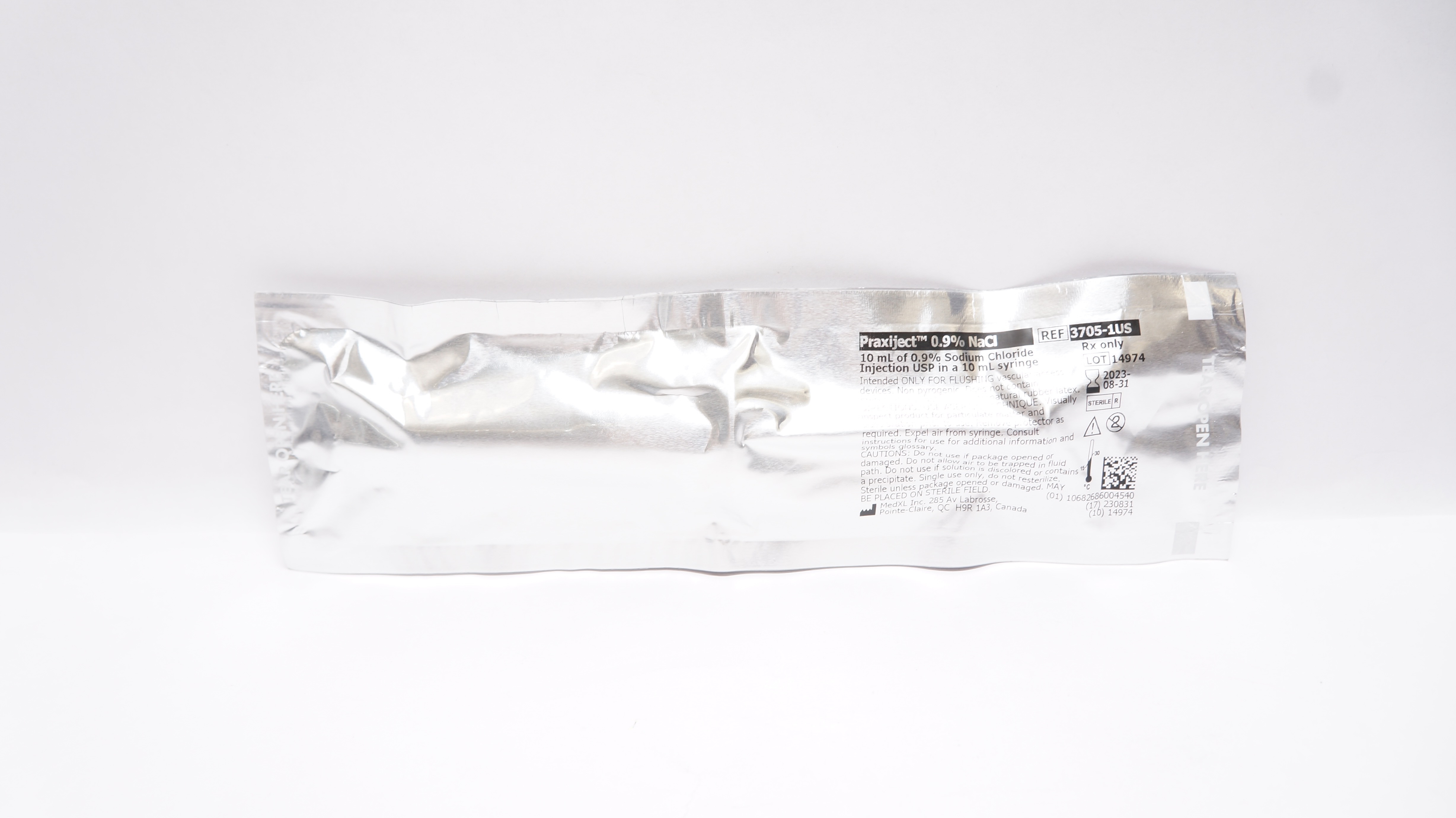 MedXL 3705-1US Praxiject 0.9% NaCL Injection USP, 10mL Syringe (x)