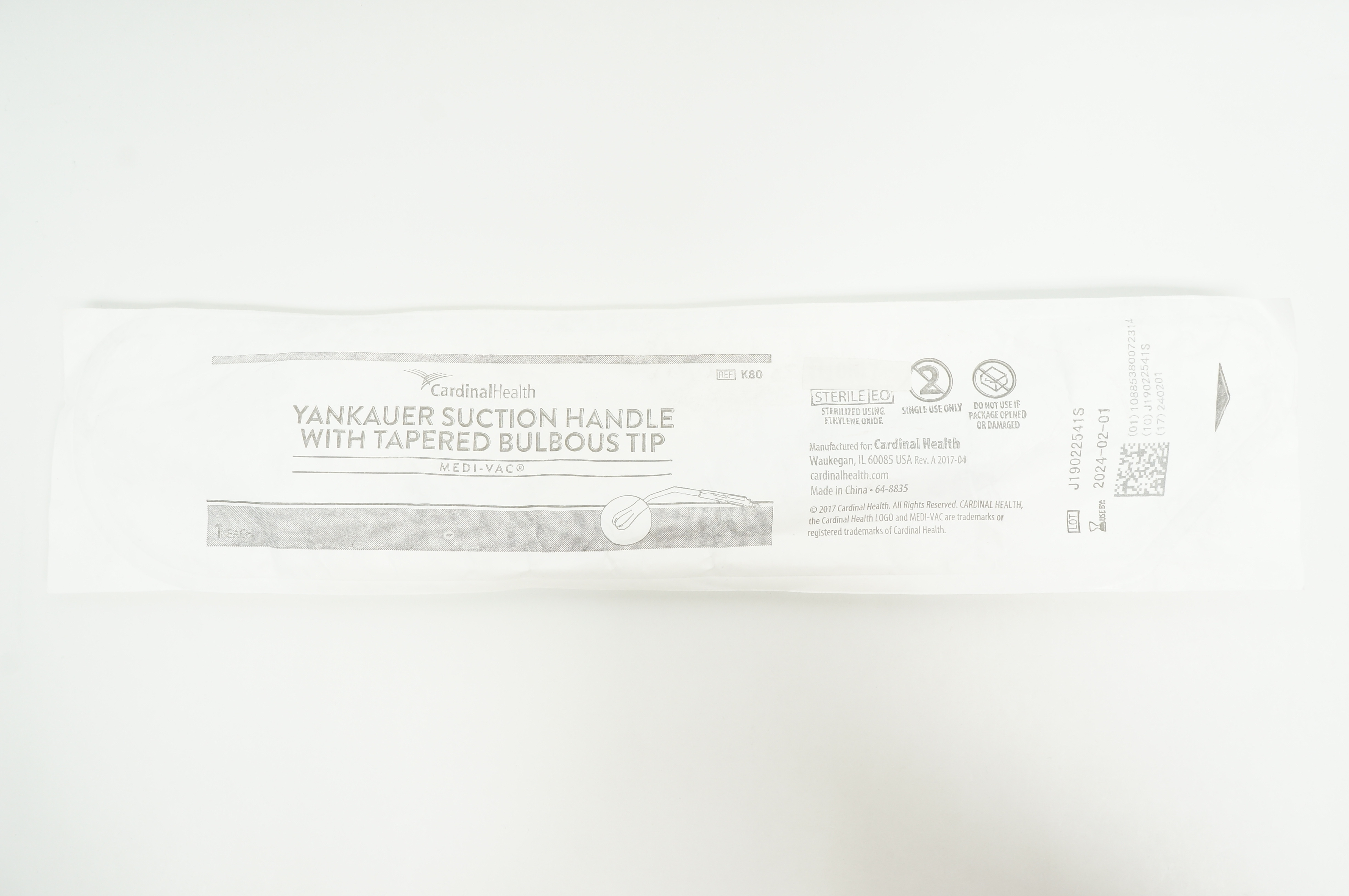 Cardinal Health K80 Yankauer Suction Handle With Tapered Bulbous Tip