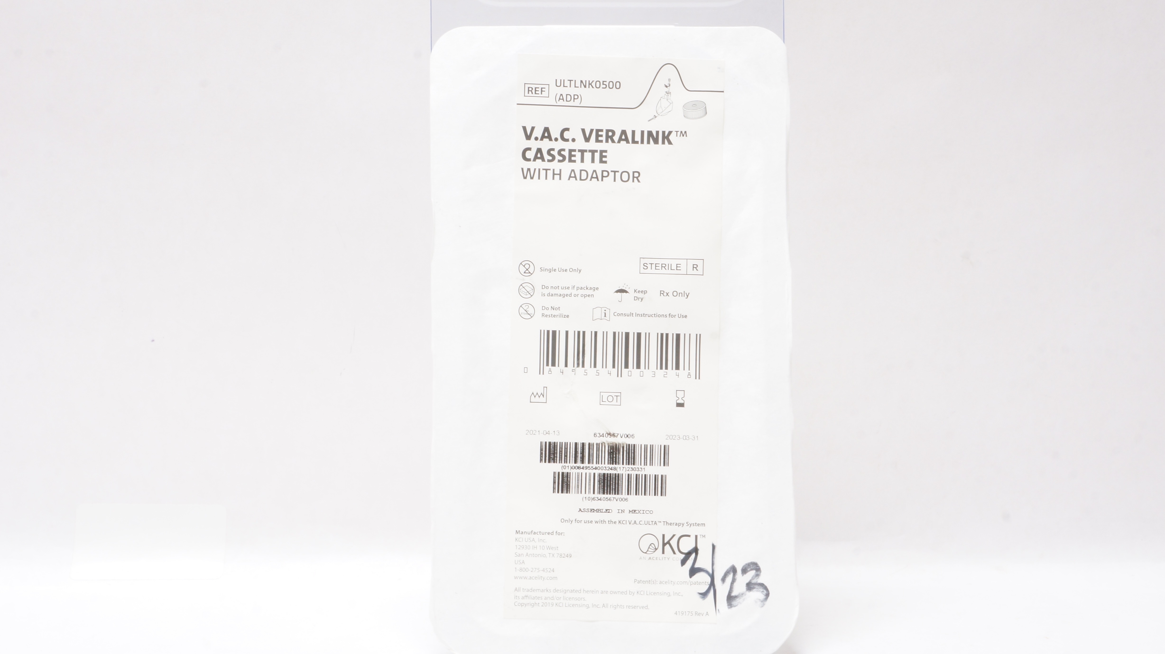 KCI ULTLNK0500 Acelity V.A.C. VeraLink Cassette with Adaptor (x)