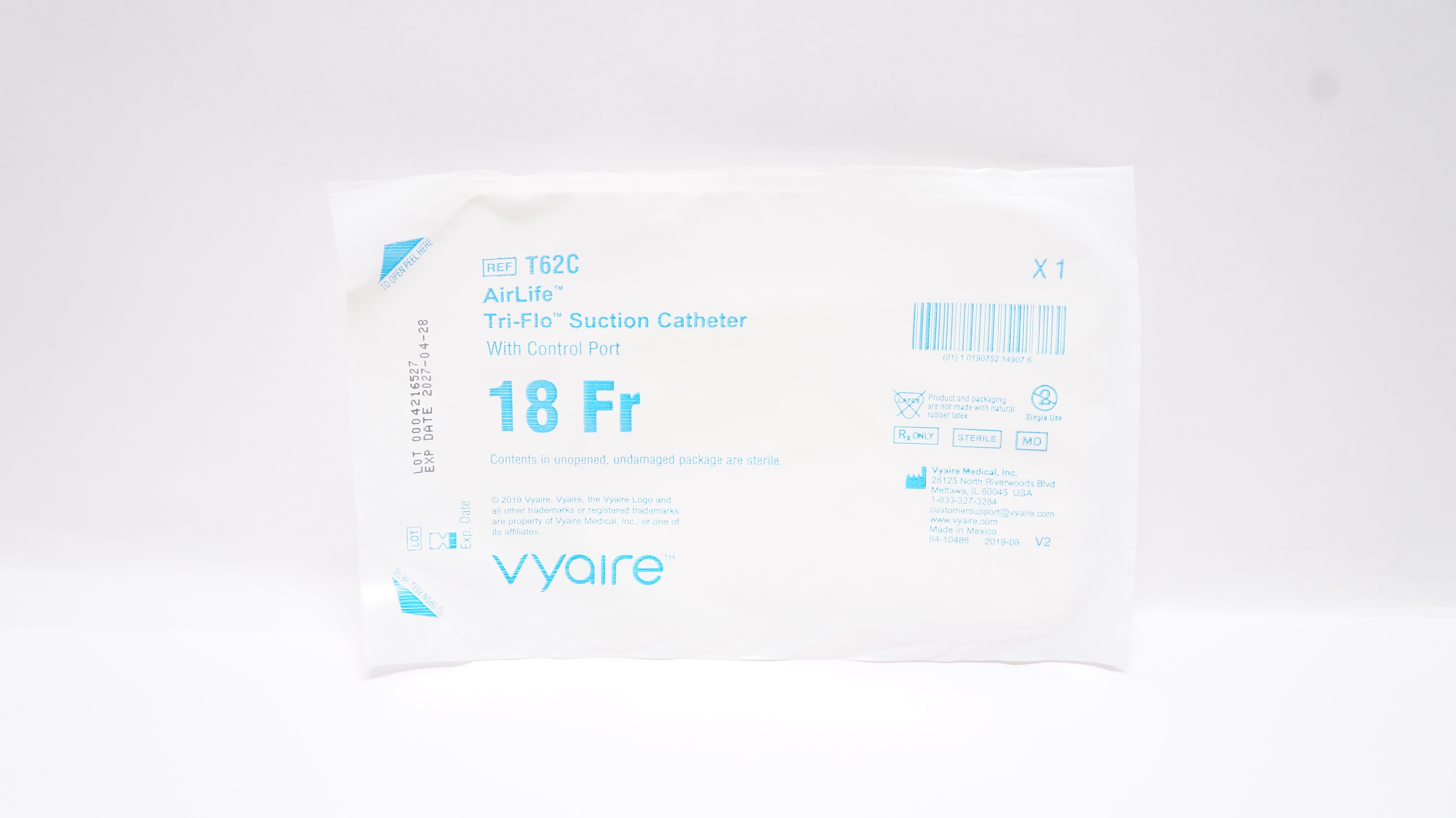 Vyaire T62C AirLife Tri-Flo Suction Cath. 18Fr
