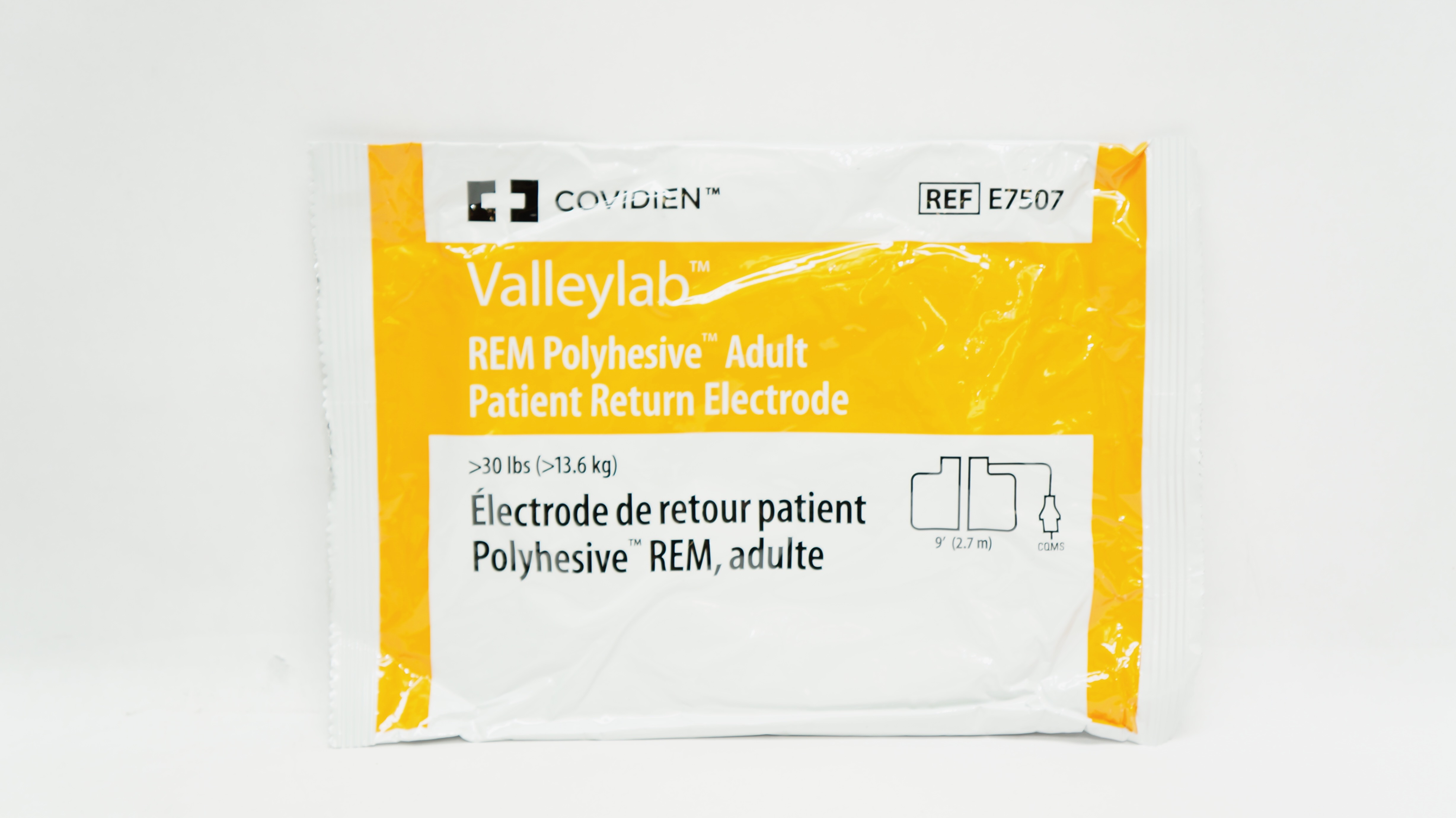 Covidien E7507 ValleyLab REM Polyhesive Adult Return Electrode >30lbs, 9ft. (x)