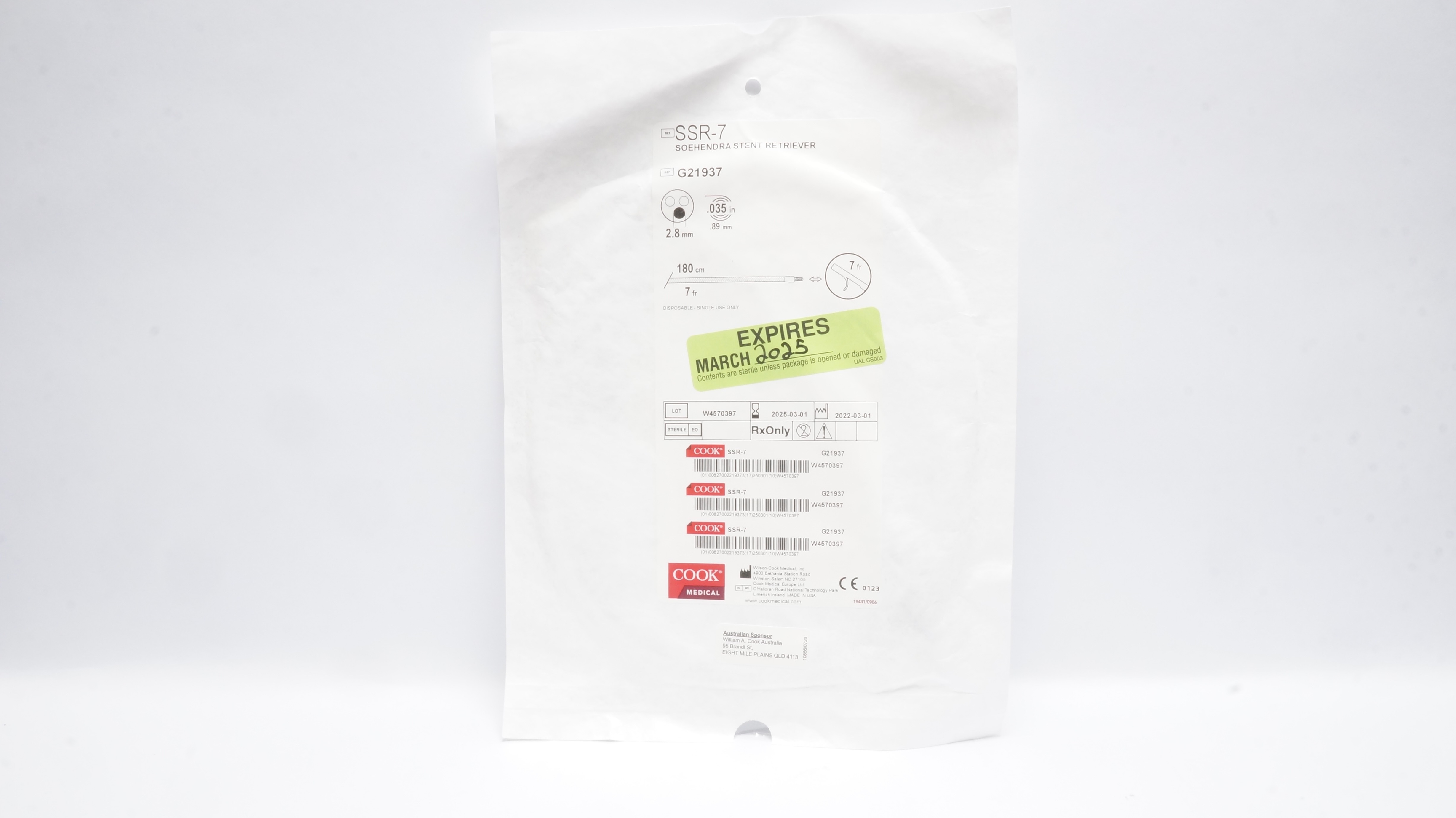 Cook Medical G21937 Soehendra Stnt Retriever 7Fr x 180cm