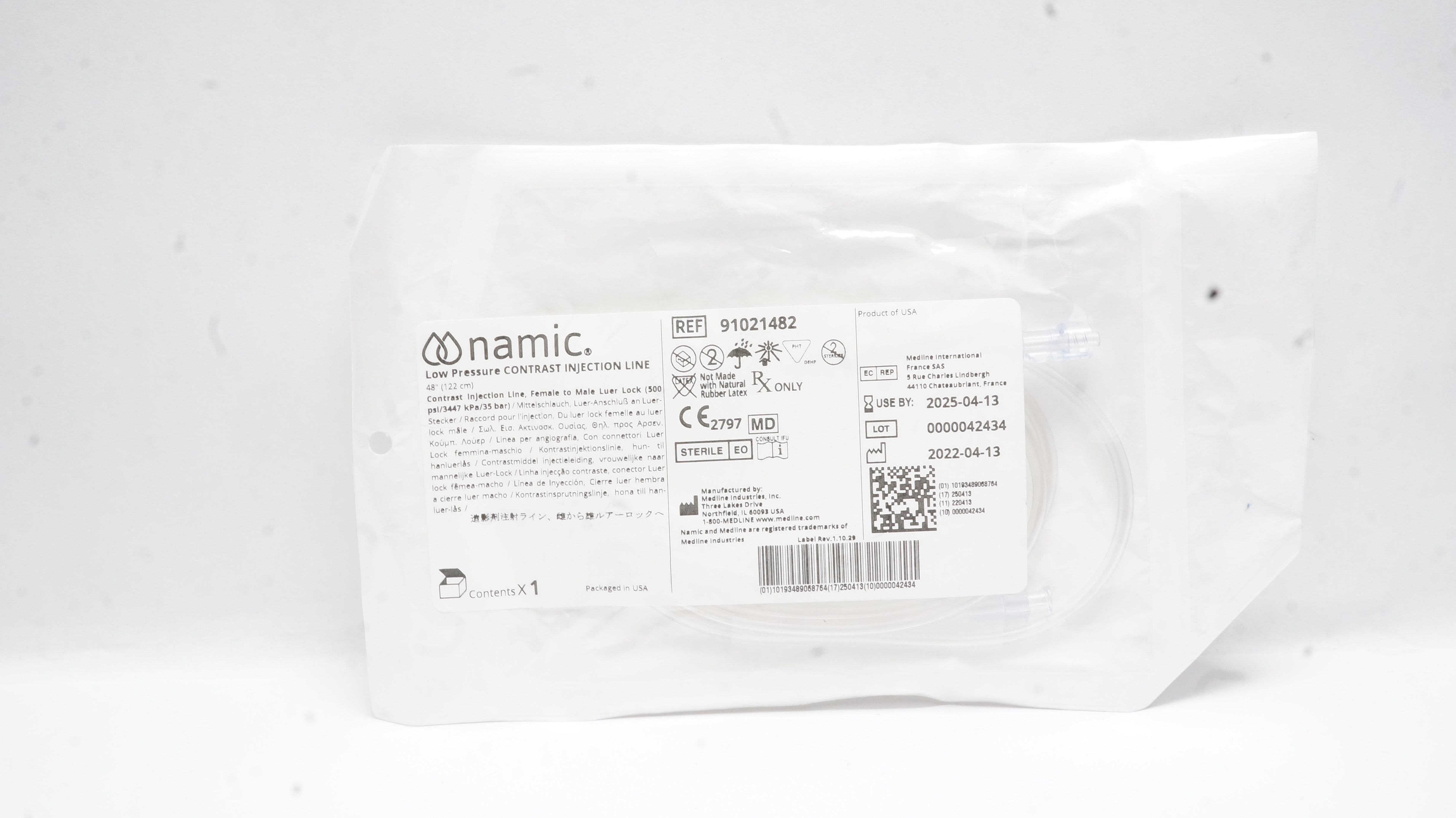 Medline 91021482 Namic Low Pressure Contrast Injection Line 48inch