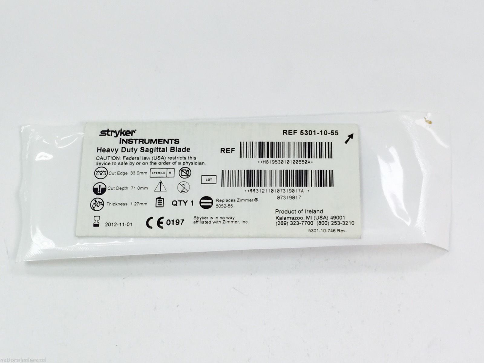 5301-10-55 ~ Stryker Heavy Duty Sagittal Bade 33.0mm x 71.0mm x 1.27mm (x)