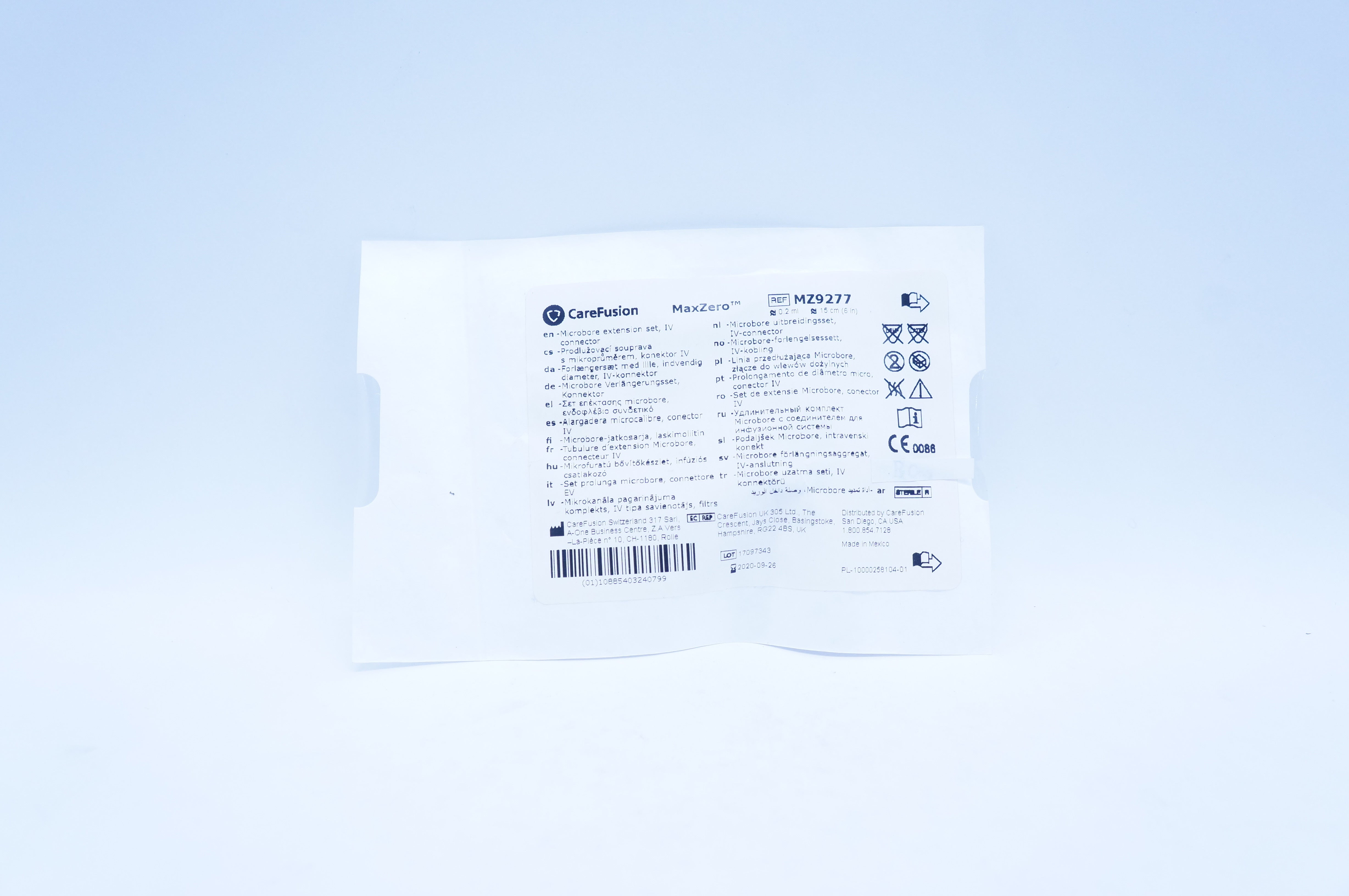 CareFusion MZ9277 MaxZero Microbore Extension Set, IV Connector (x)