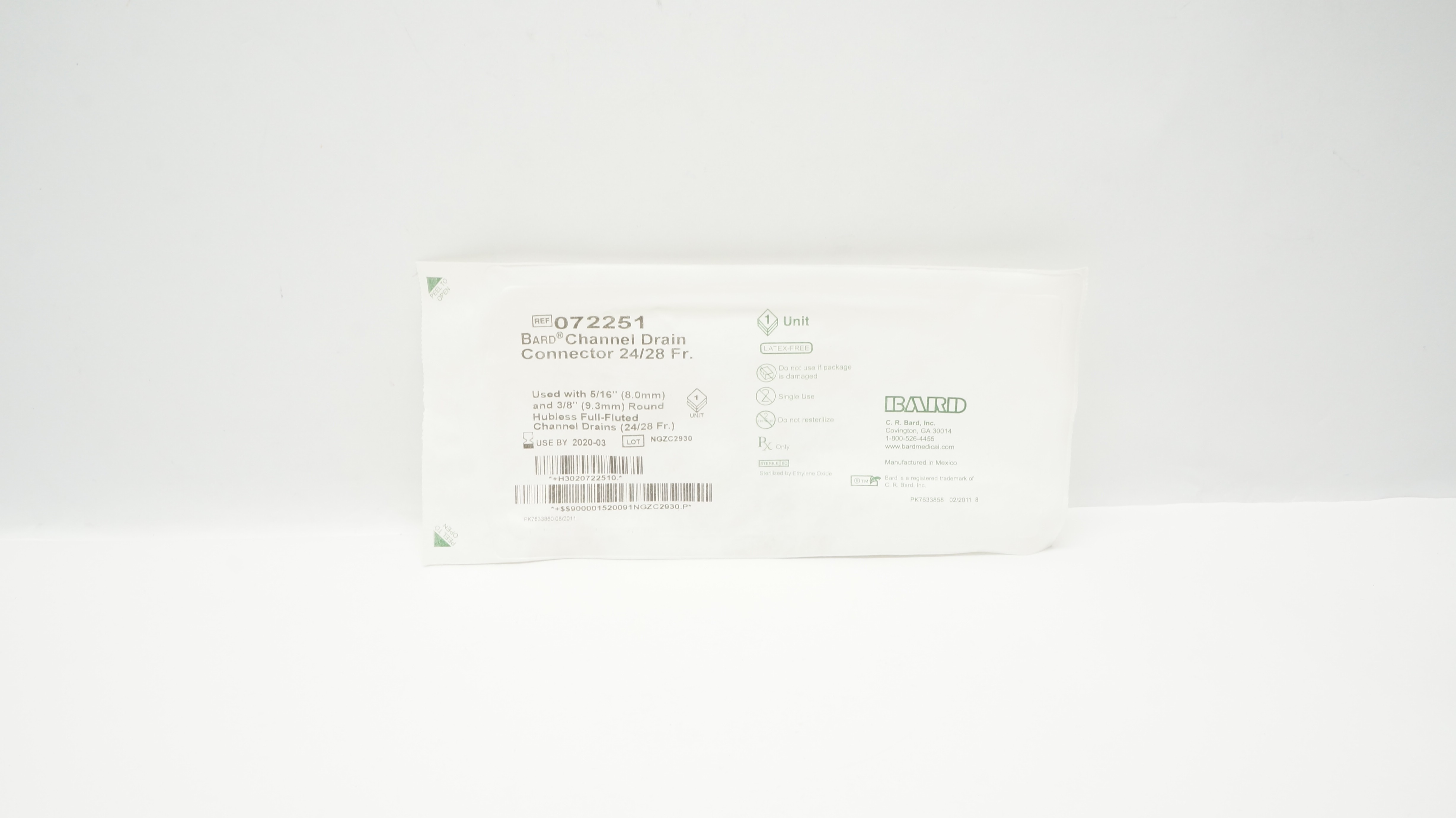 Bard 072251 Channel Drain Connector 24/28Fr (x)