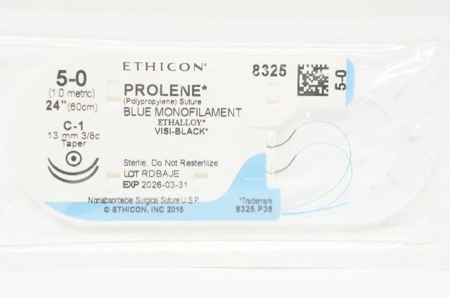 Ethicon 8325 5-0 Prolene Polypropylene Stre C-1 13mm 3/8c Taper, 24inch