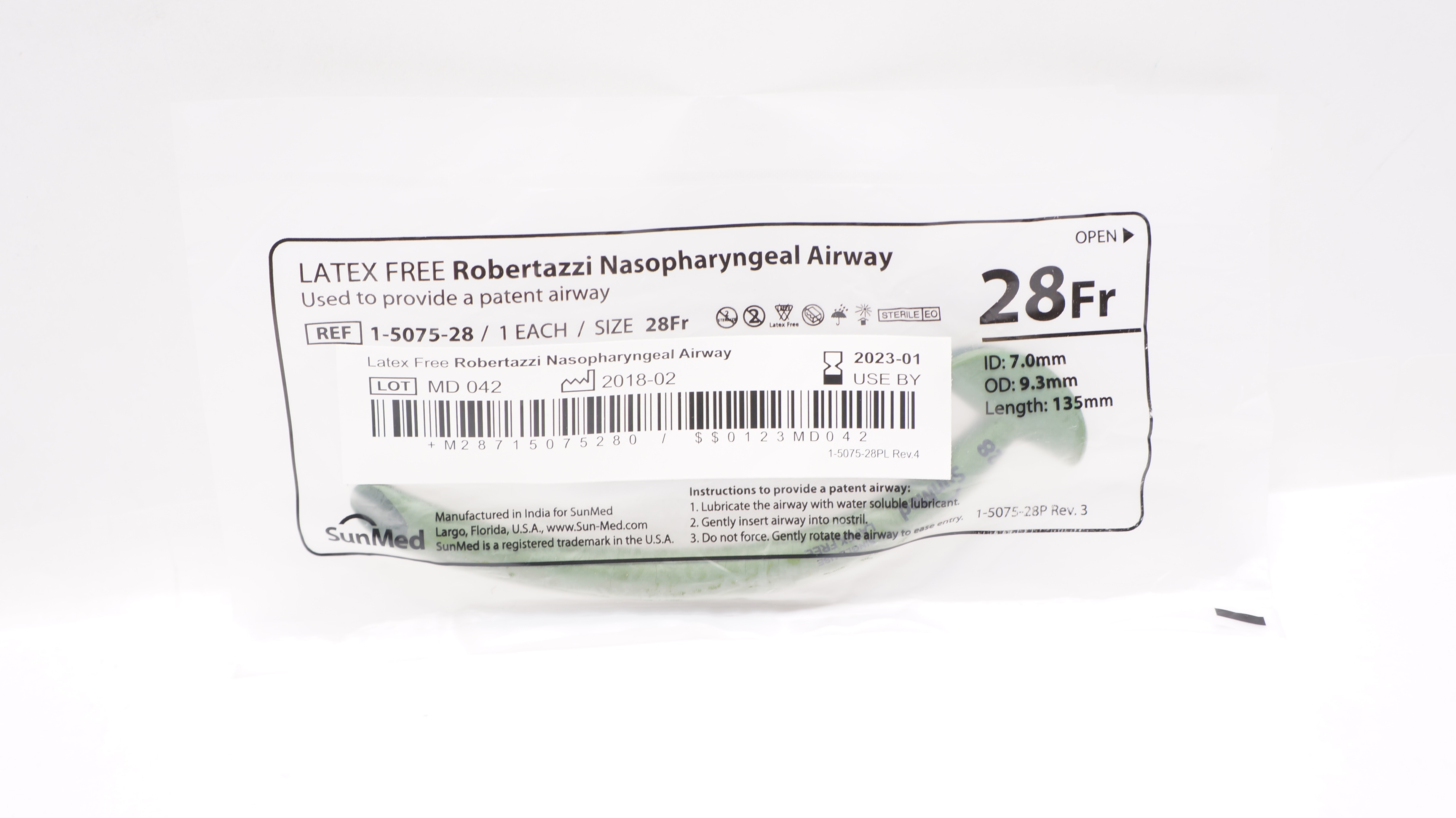 SunMed 1-5075-28 Robertazzi Nasopharyngeal Airway, 28Fr. (x)