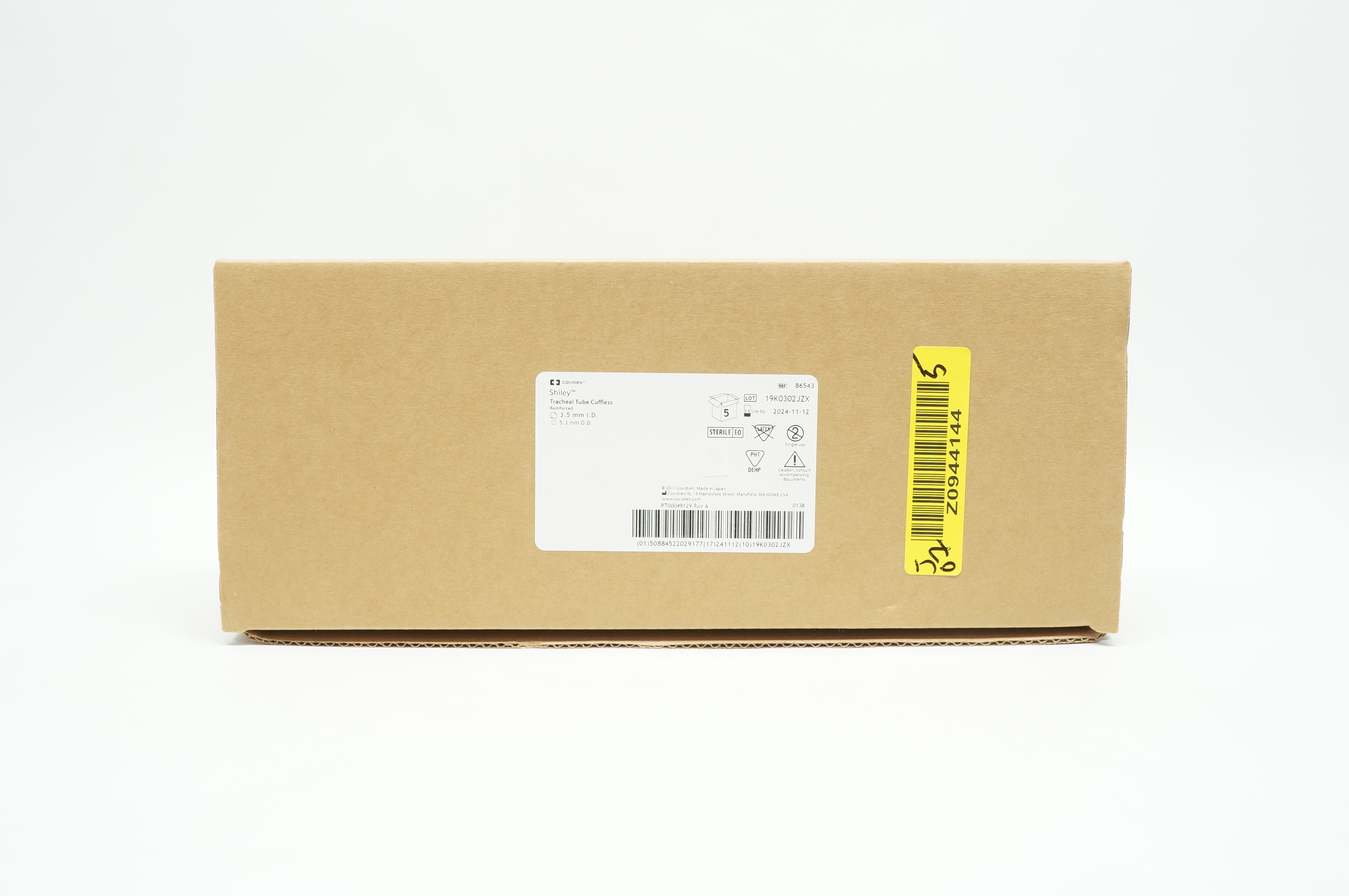 Covidien 86543 Shiley Tracheal Tube Cuffless 3.5 mm ID x 5.3 mm OD - Box of 5