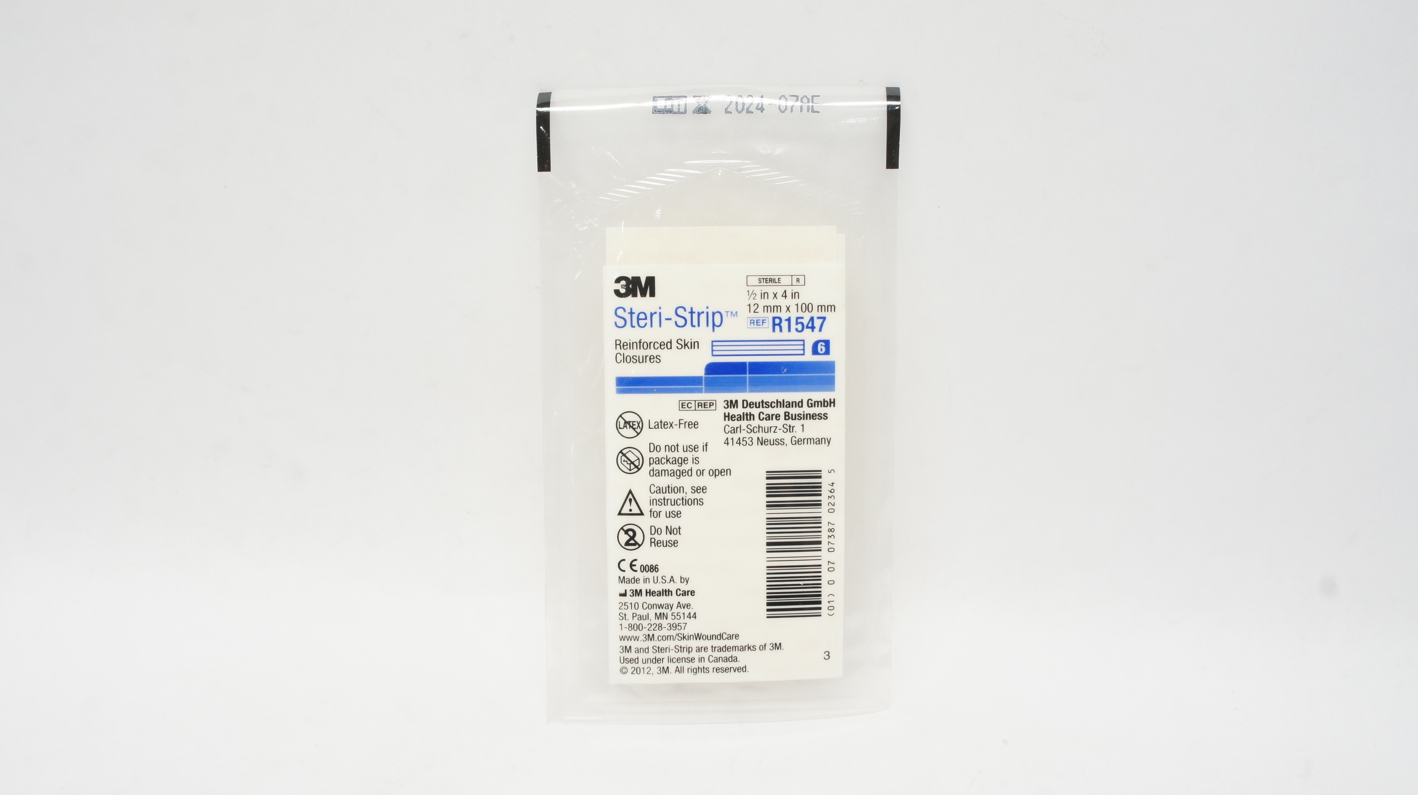 3M R1547 Steri-Strip Reinforced Skin Closures 1/2 inch x 4 inch - Pack of 6