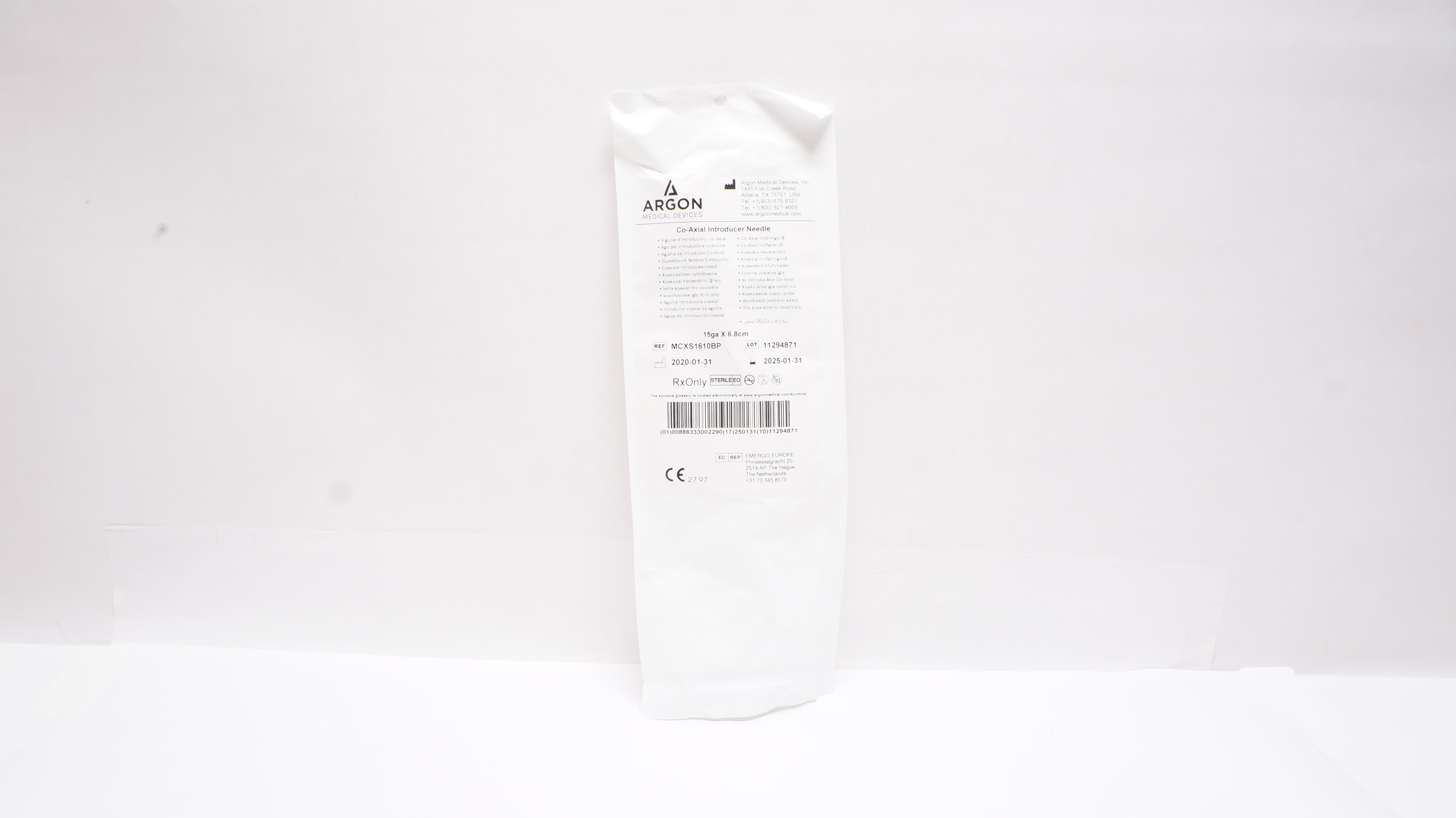 Argon MCXS1610BP Co-Axial Introducer Ndle.  15Ga x 6.8cm