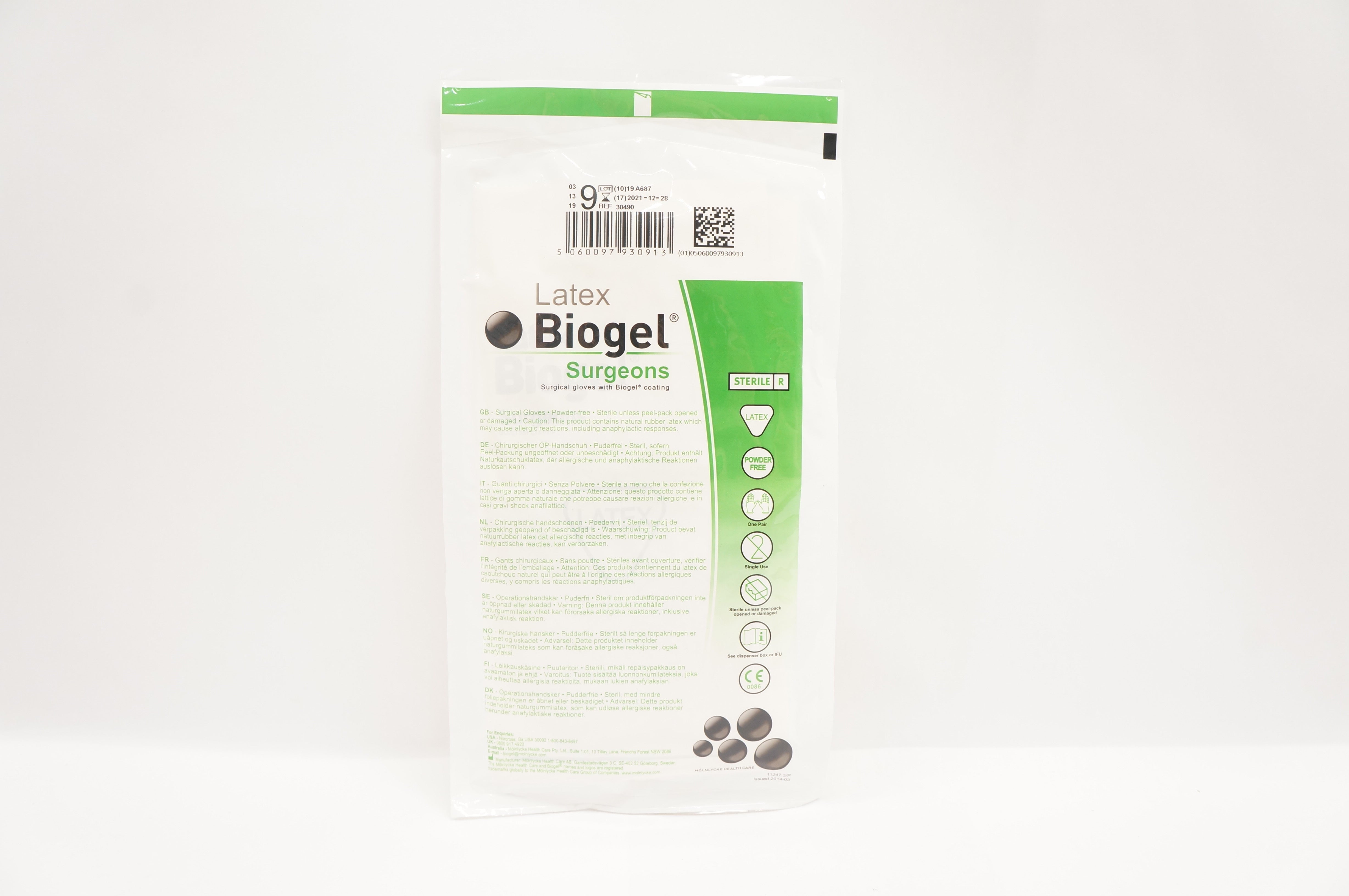 Molnlycke HealthCare 30490 Biogel Surgeons Surgical Gloves, Size 9 (x)