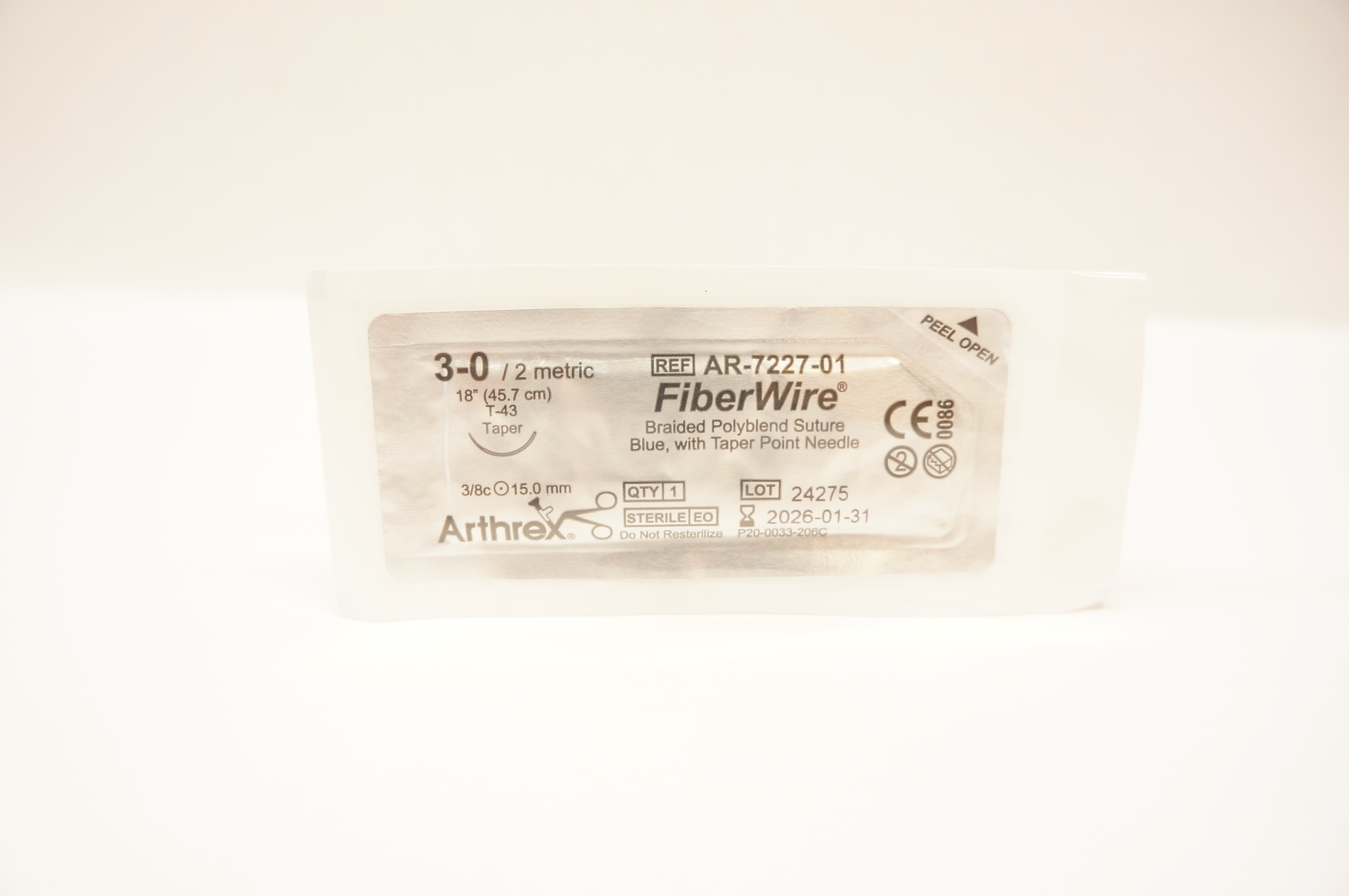 Arthrex AR-7227-01 3-0 FiberWire Braided Stre T-43 Taper 3/8 15.0 mm 18 inch